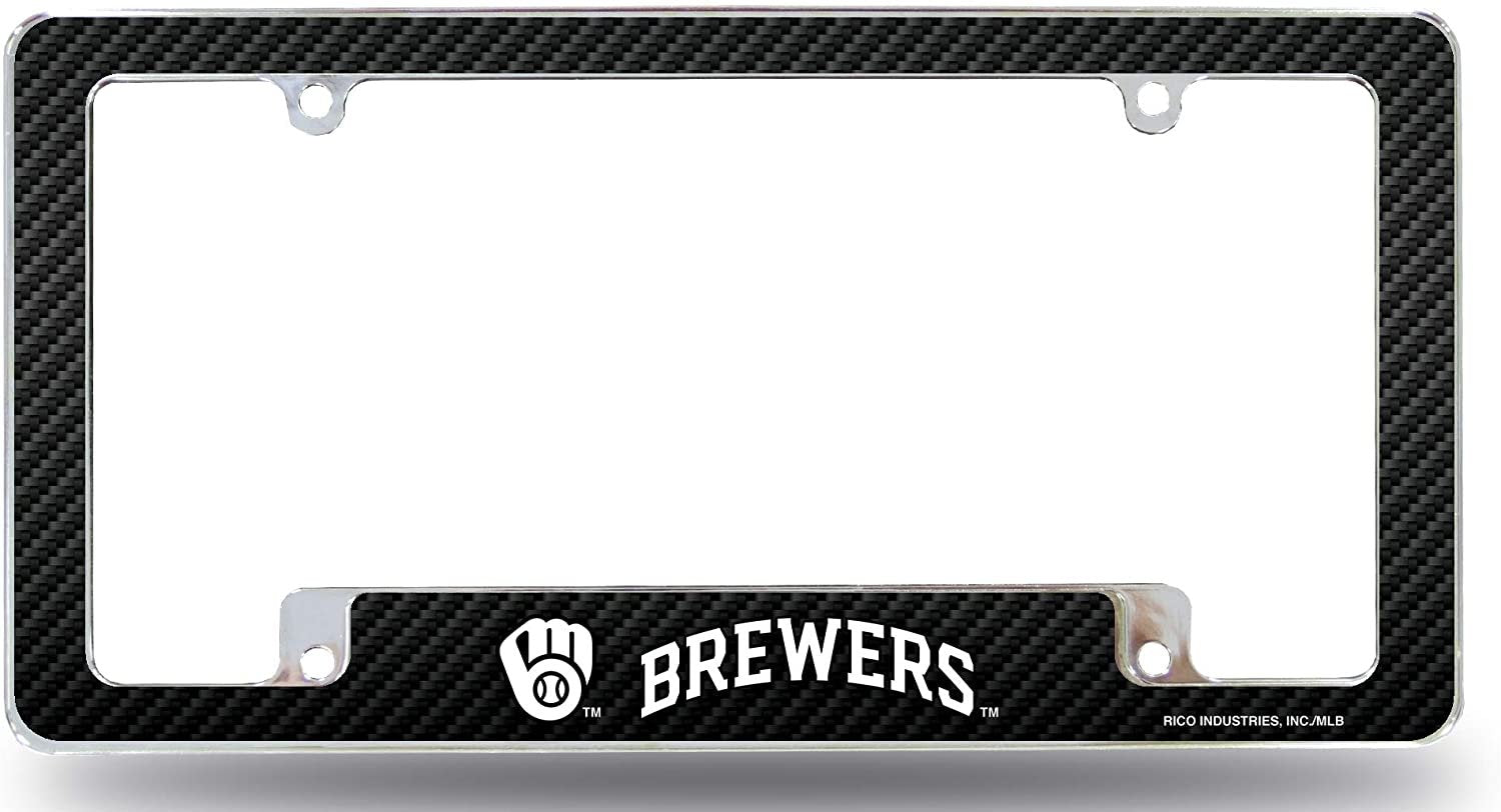 Milwaukee Brewers Metal License Plate Frame Tag Cover Carbon Fiber Design 6x12 Inch
