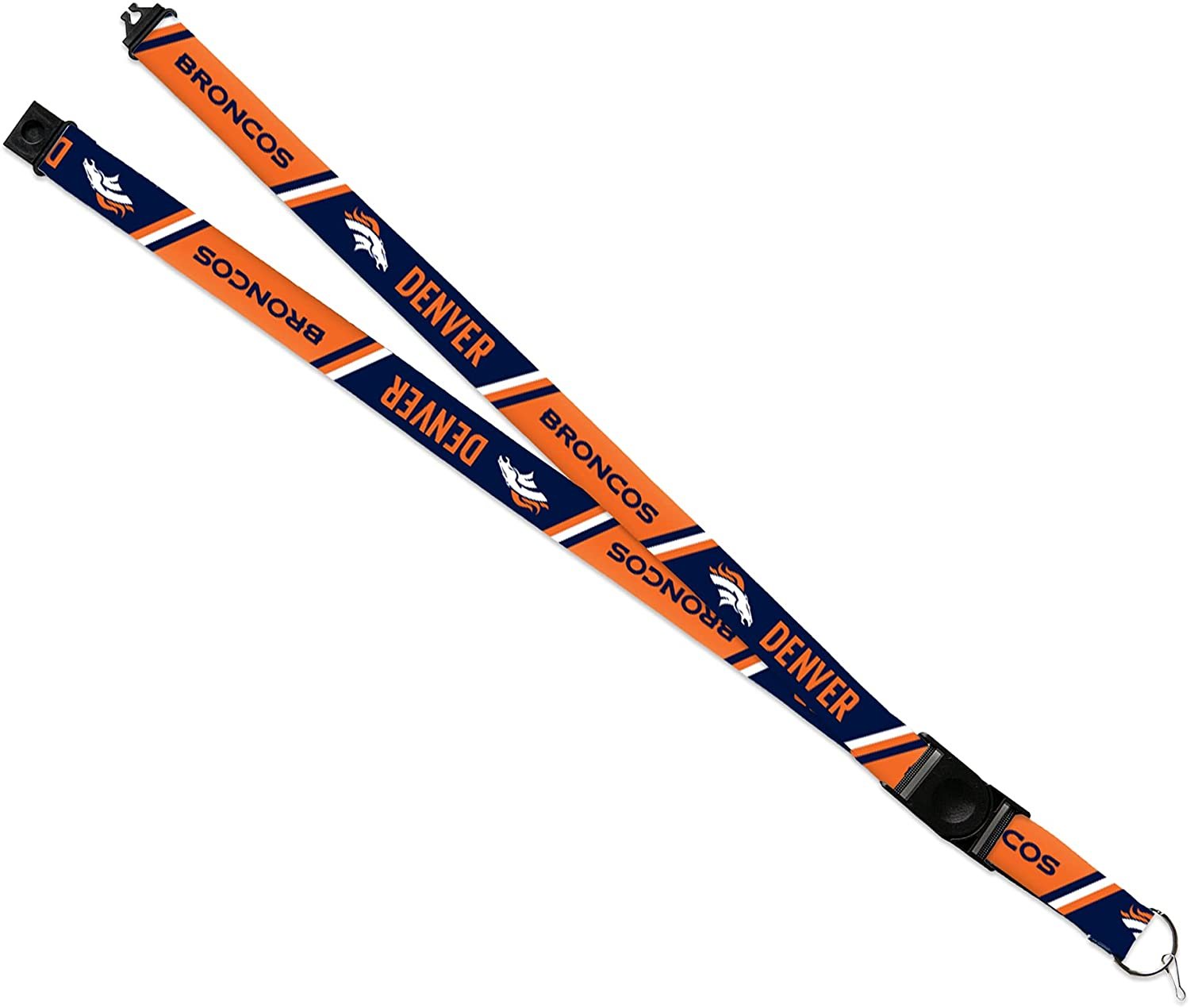 Denver Broncos Lanyard Keychain Double Sided Breakaway Safety Design Adult 18 Inch