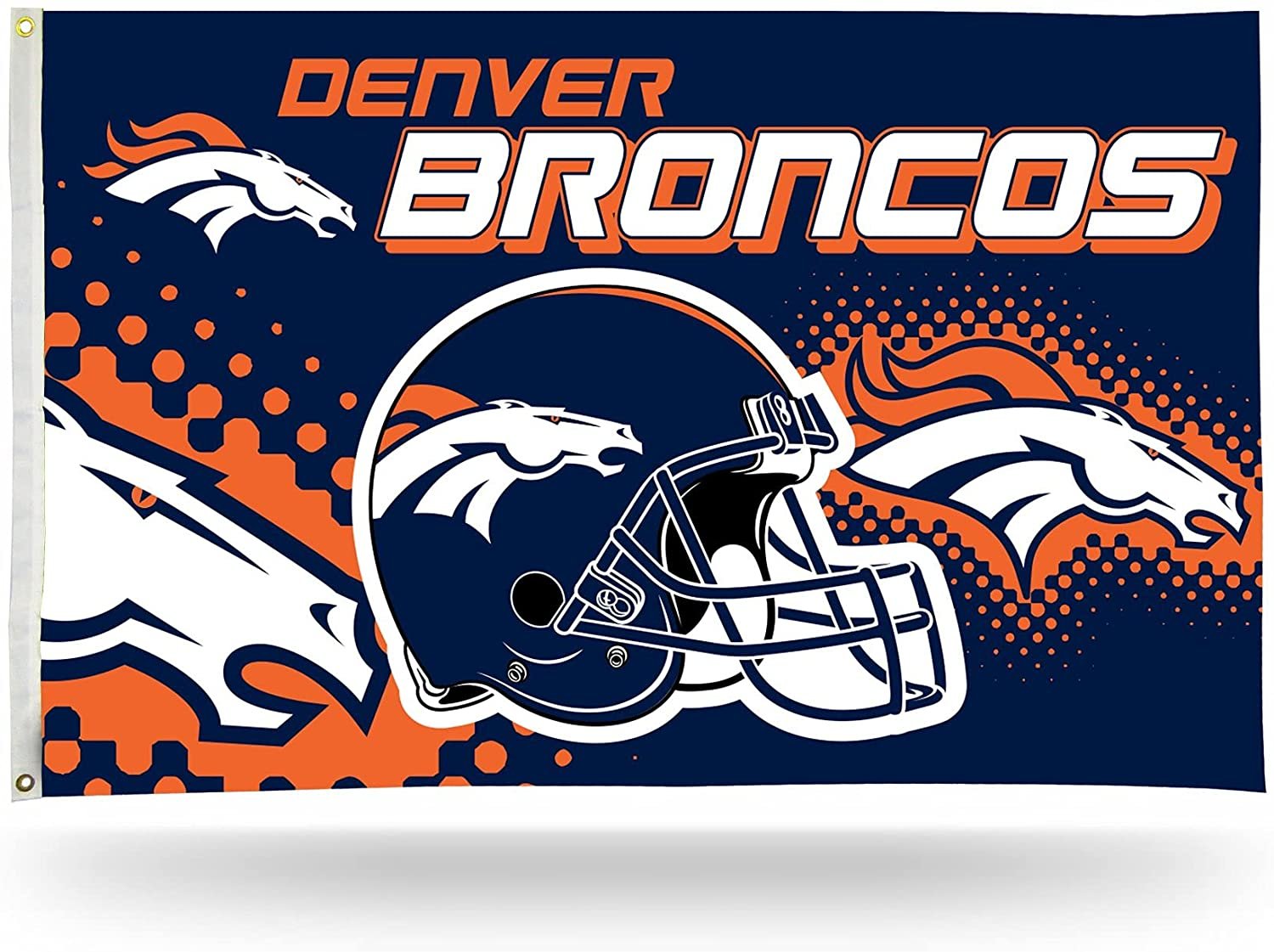 Denver Broncos Premium 3x5 Feet Flag Banner, Helmet Design, Metal Grommets, Outdoor Use, Single Sided