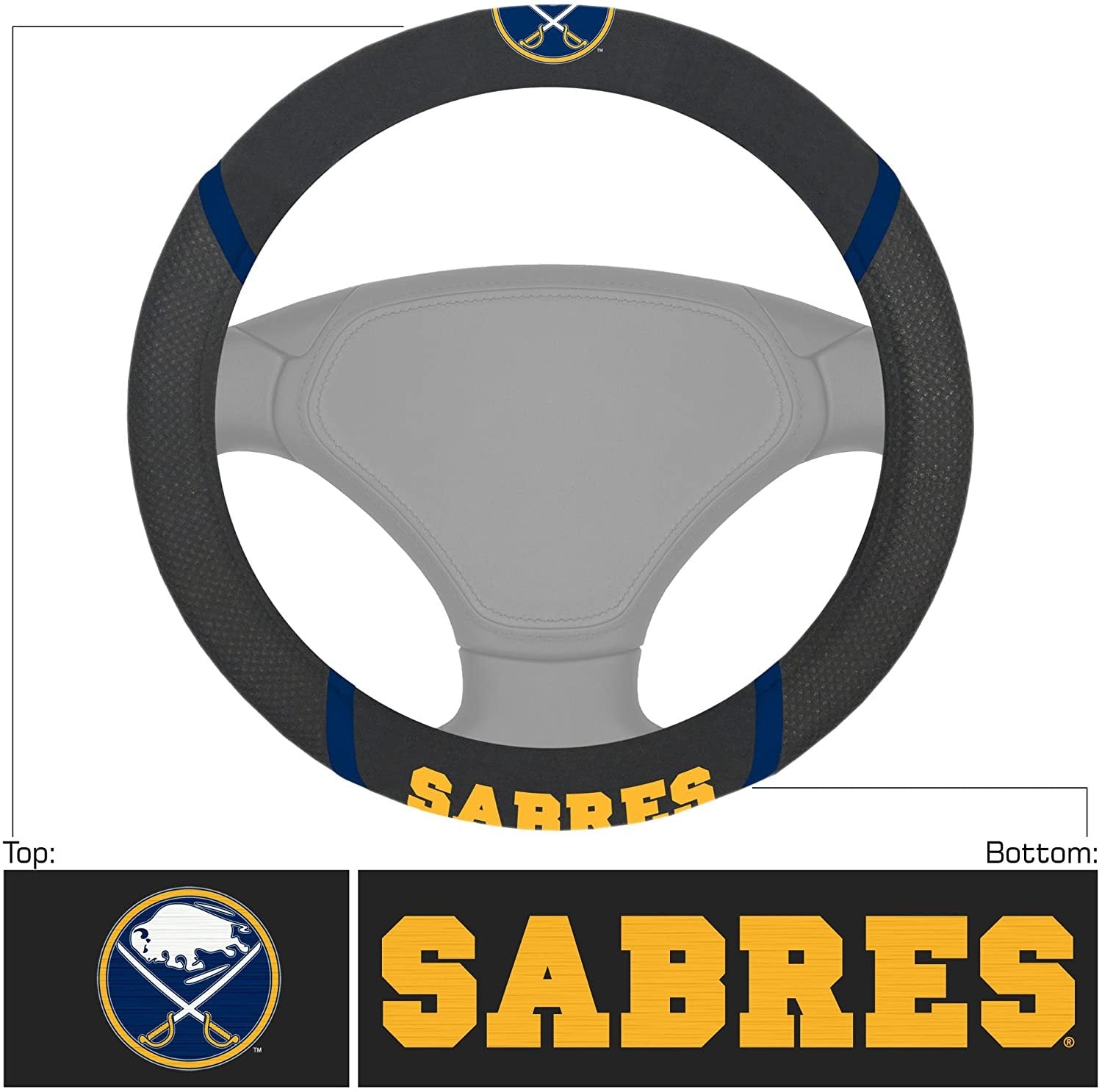 Buffalo Sabres Steering Wheel Cover Premium Embroidered Black 15 Inch