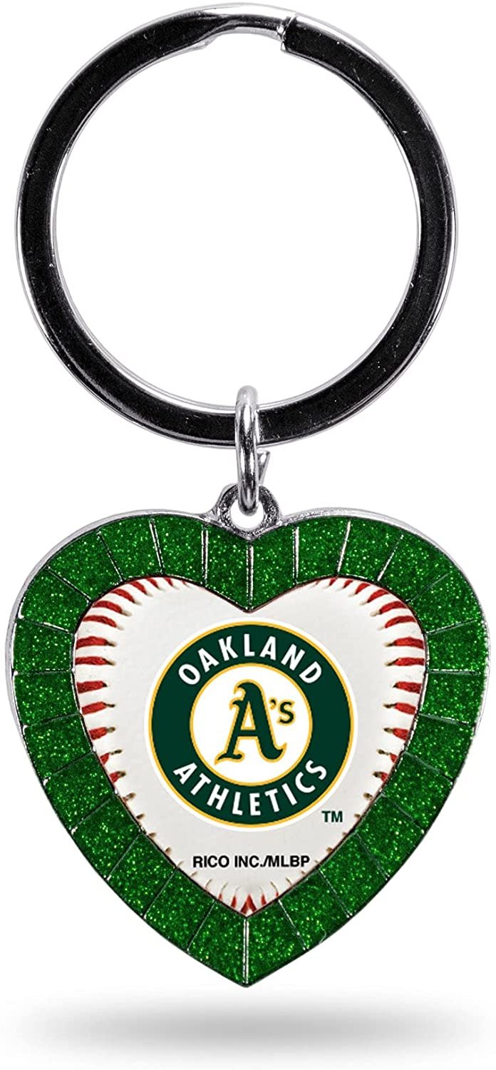 Oakland Athletics A's Keychain Rhinestone Heart Decal Emblem Team Color Baseball