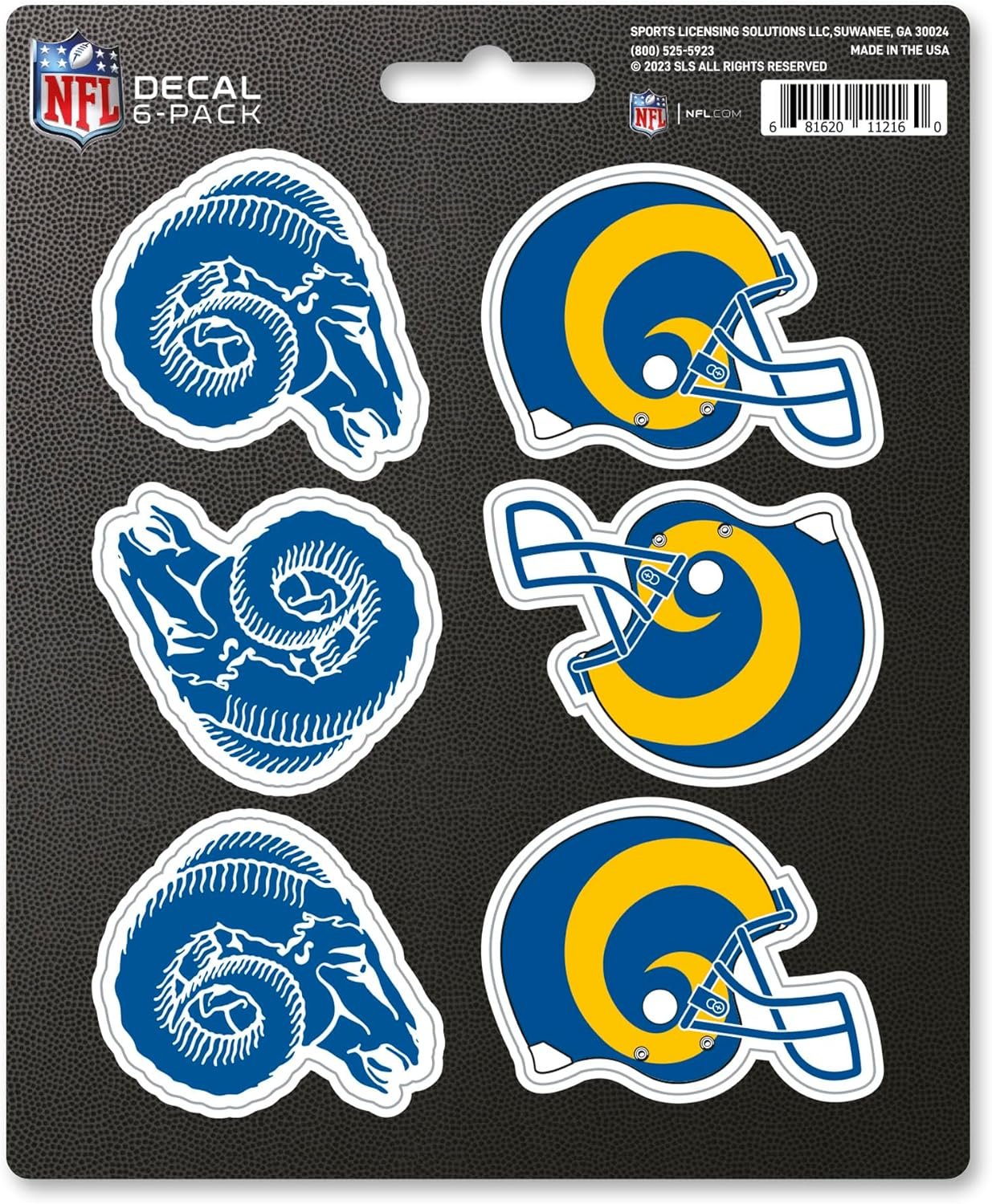 Los Angeles Rams 6-Piece Decal Sticker Set, Vintage Retro Logo, 5x6 Inch Sheet, Gift for football fans for any hard surfaces around home, automotive, personal items
