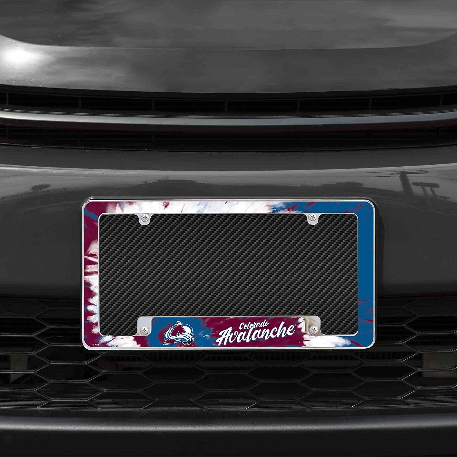 Colorado Avalanche Metal License Plate Frame Chrome Tag Cover Tie Dye Design 6x12 Inch