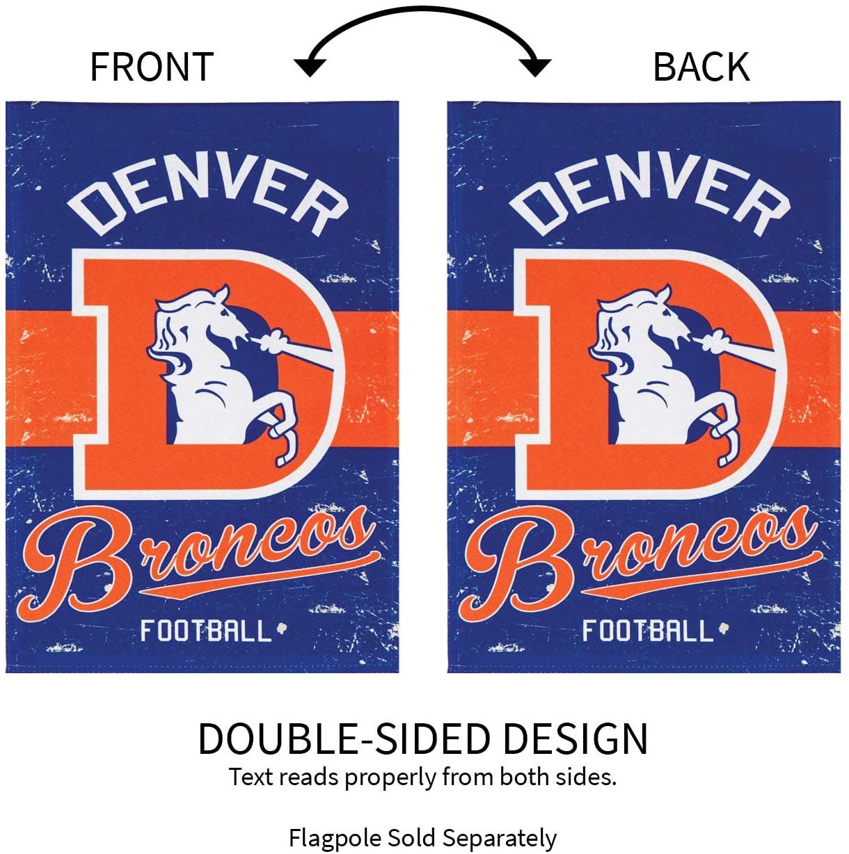 Denver Broncos Premium Garden Flag Banner, Double Sided, Retro Vintage Style, Linen, 13x18 Inch