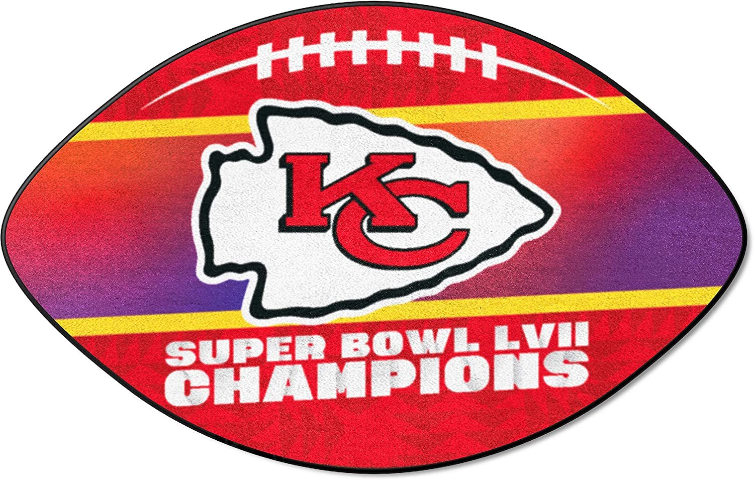 Kansas City Chiefs 2023 Super Bowl LVII Champions Mat Rug Nylon 32.5x20.5 Inch Football Shape