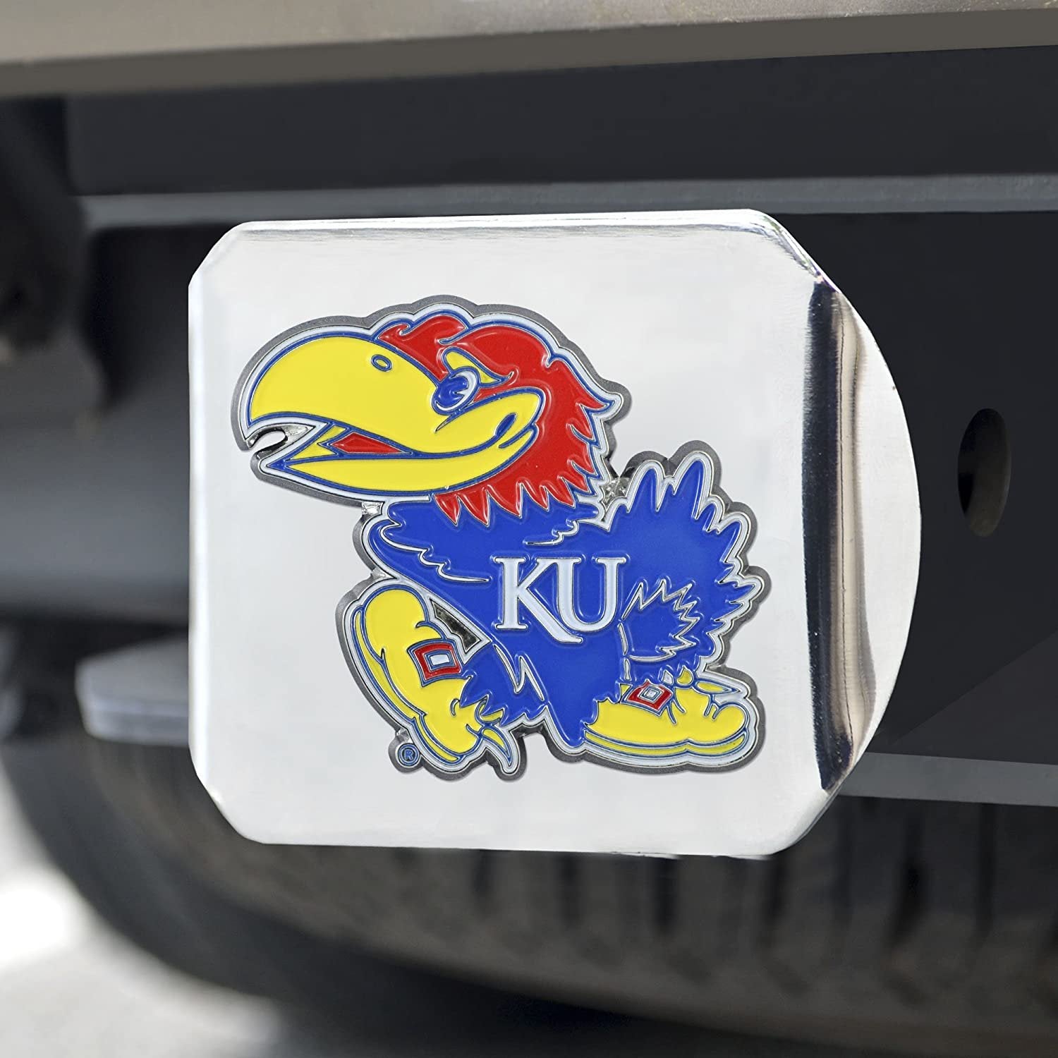 Kansas Jayhawks Hitch Cover Solid Metal with Raised Color Metal Emblem 2" Square Type III University of