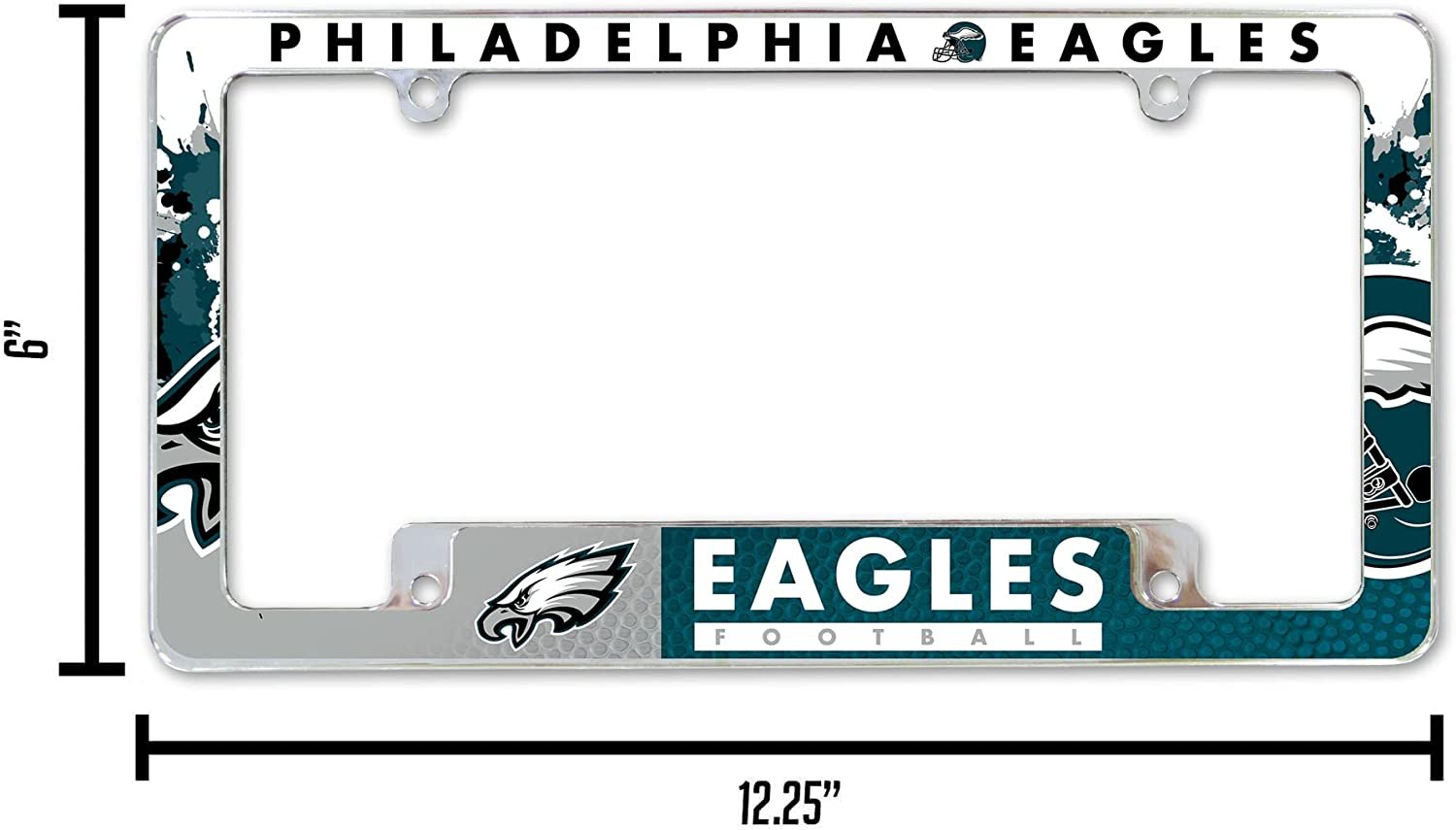 Philadelphia Eagles Metal License Plate Frame Chrome Tag Cover All Over Design 6x12 Inch