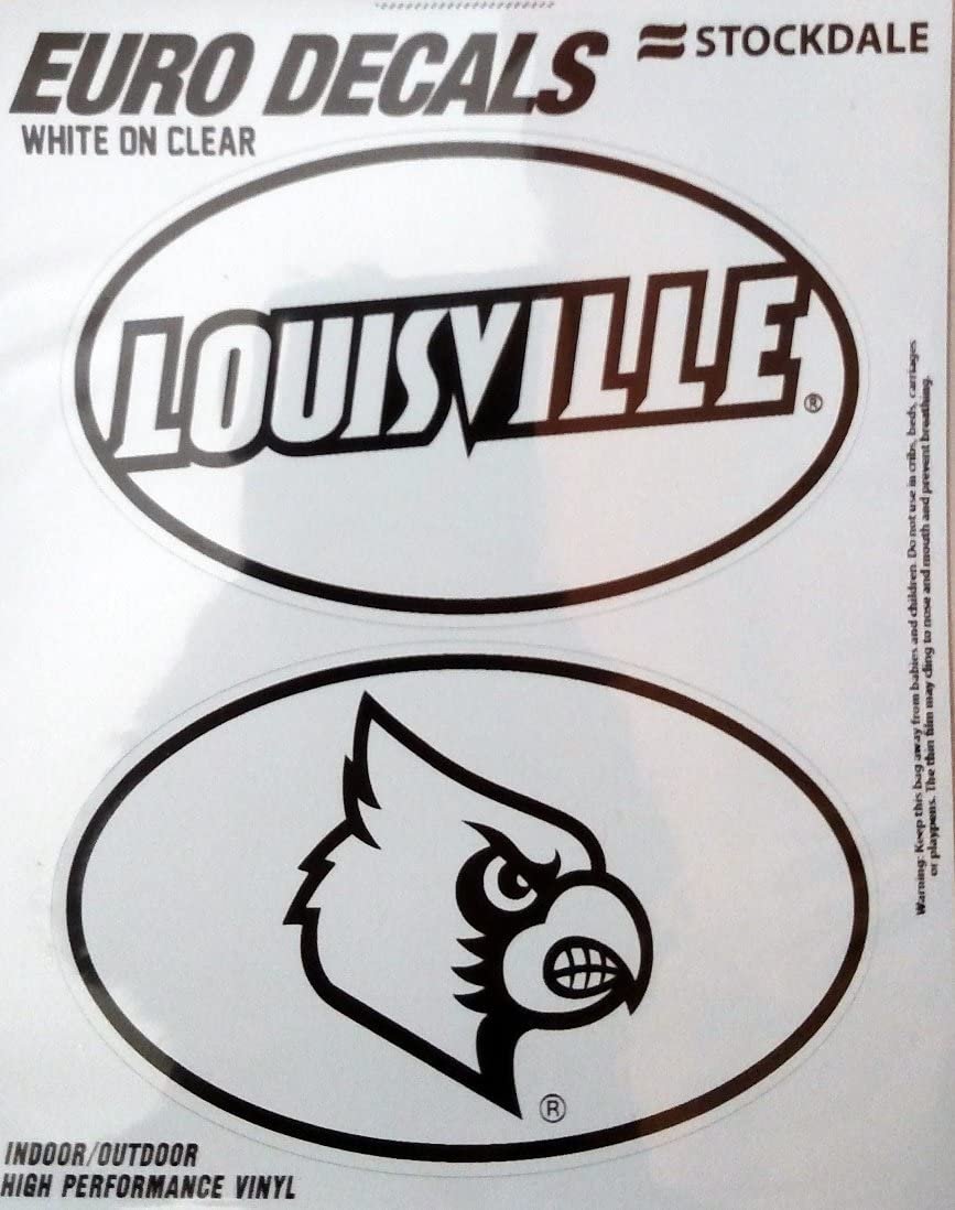 University of Louisville Cardinals 2-Piece White and Clear Euro Decal Sticker Set, 4x2.5 Inch Each