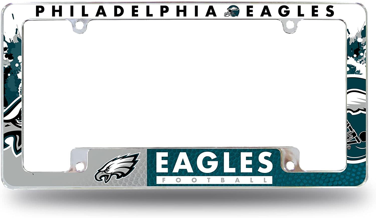 Philadelphia Eagles Metal License Plate Frame Chrome Tag Cover All Over Design 6x12 Inch