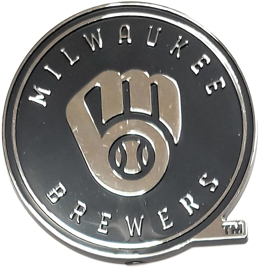 Milwaukee Brewers Auto Emblem, Plastic Molded, Silver Chrome Color, Raised 3D Effect, Adhesive Backing