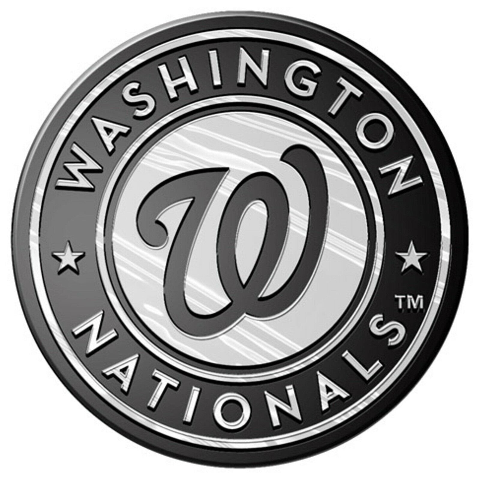 Washington Nationals Auto Emblem, Plastic Molded, Silver Chrome Color, Raised 3D Effect, Adhesive Backing