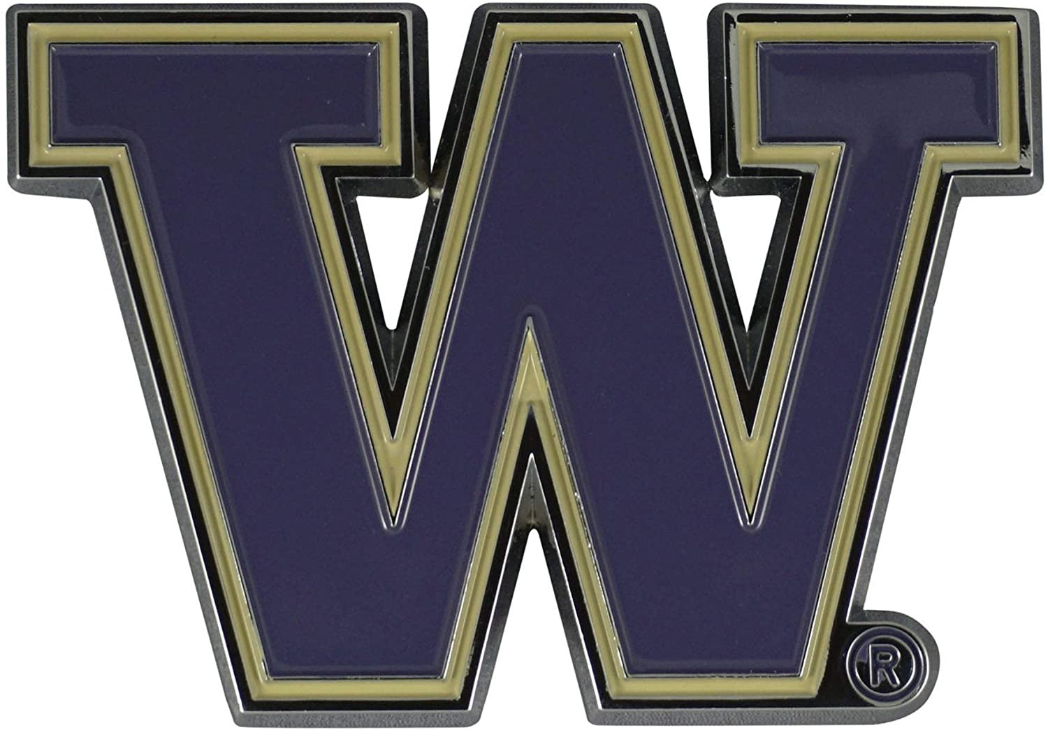 University of Washington Huskies Premium Solid Metal Raised Auto Emblem, Team Color, Shape Cut, Adhesive Backing