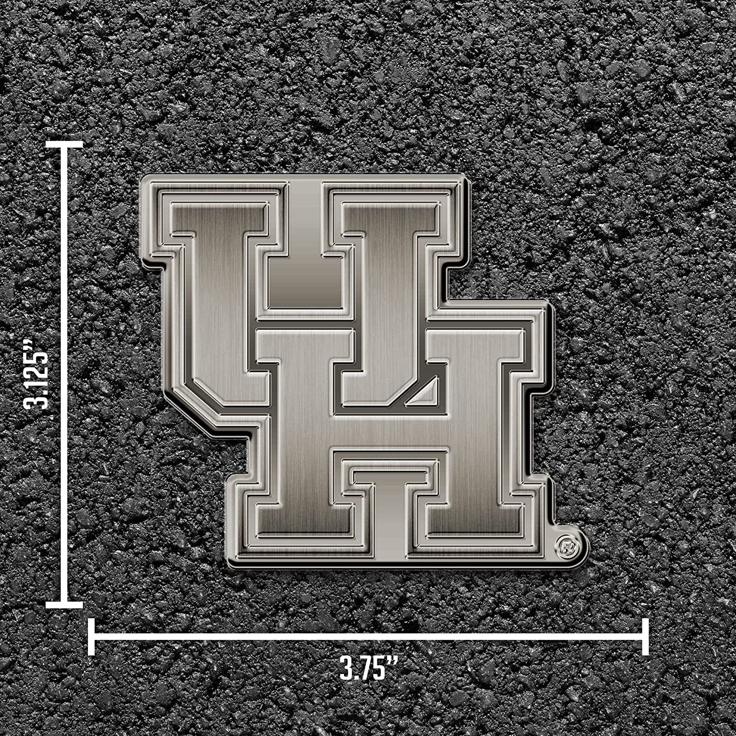 University of Houston Cougars Premium Solid Metal Raised Auto Emblem, Antique Nickel Finish, Shape Cut, Adhesive Backing