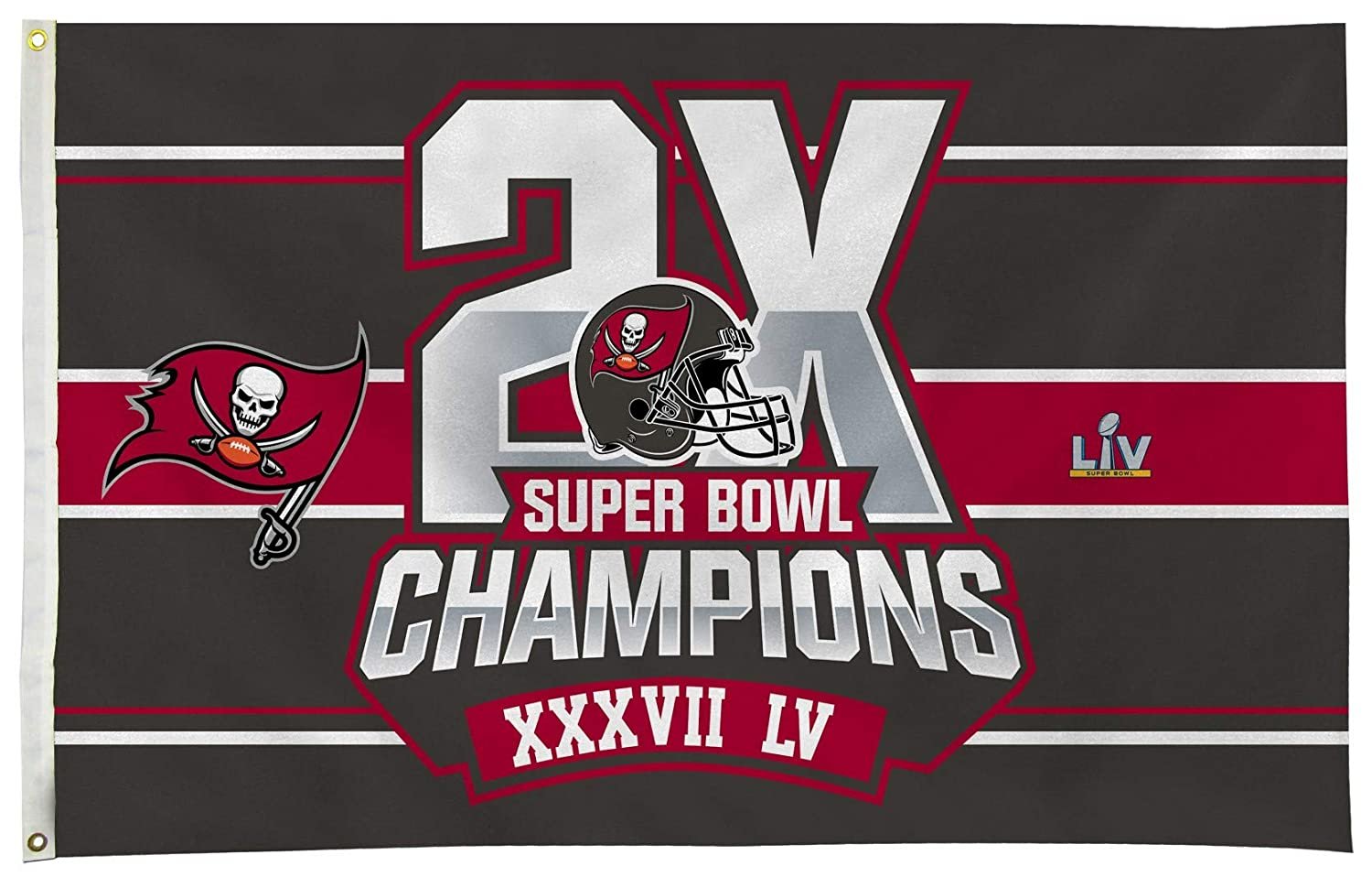 Tampa Bay Buccaneers 2-Time Champions Premium 3x5 Feet Flag Banner, Logo Design, Metal Grommets, Outdoor Use, Single Sided