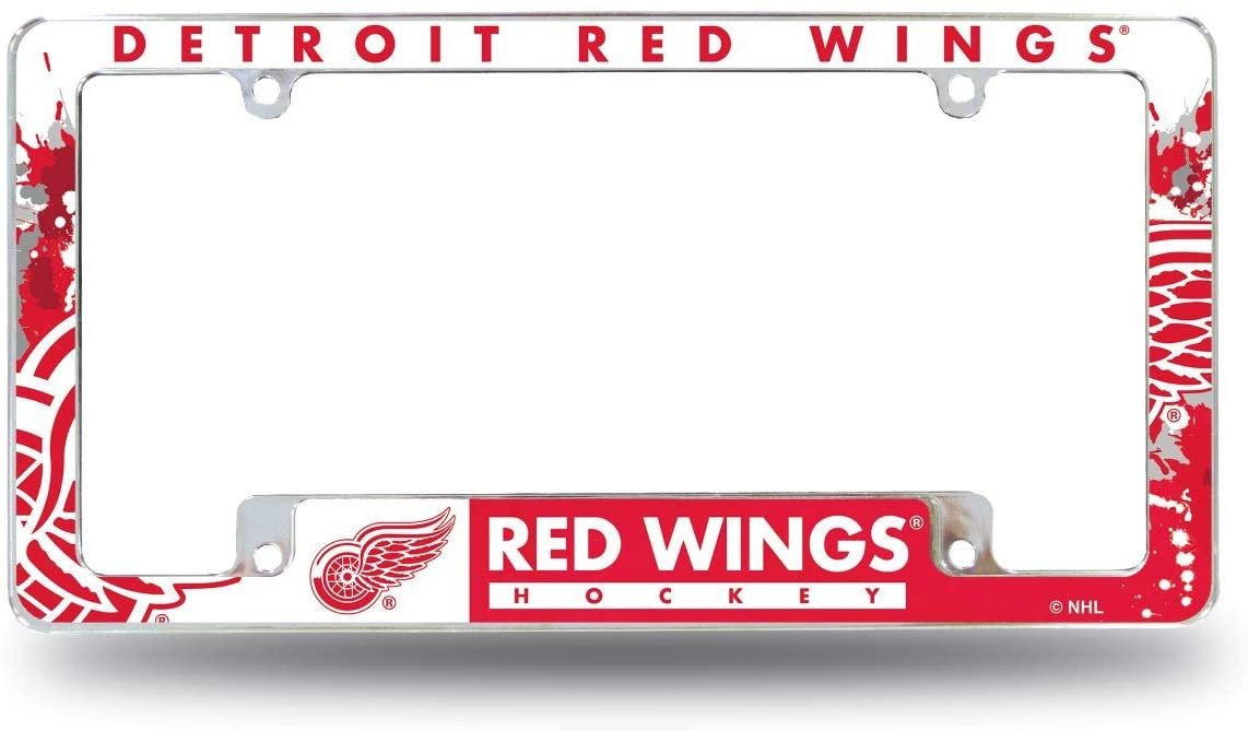 Detroit Red Wings Metal License Plate Frame Tag Cover All Over Design Heavy Gauge
