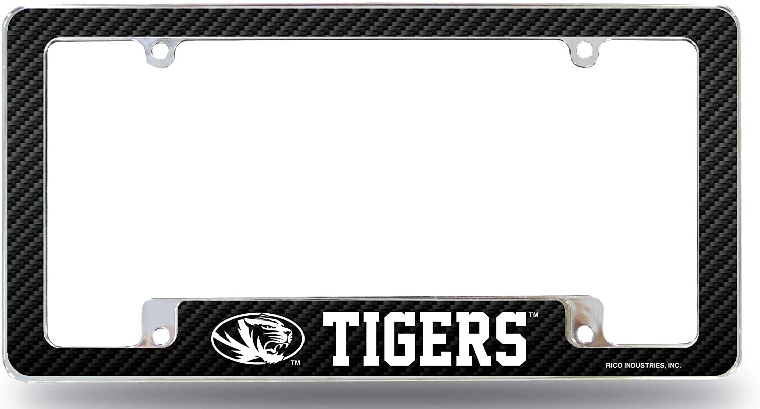 University of Missouri Tigers Metal License License Plate Frame Tag Cover, Carbon Fiber Style, 12x6 Inch