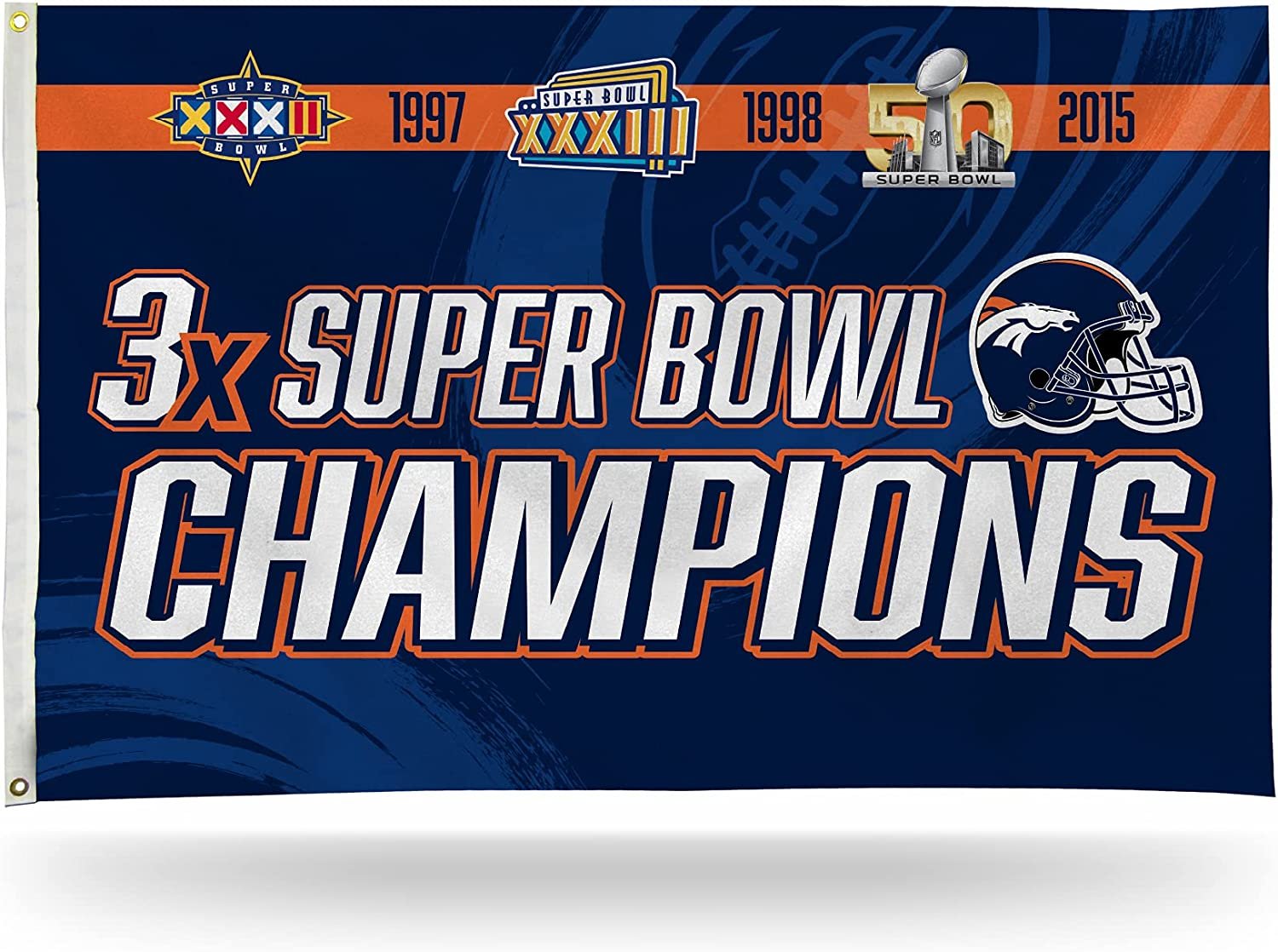 Denver Broncos 3x5 Flag Banner 3 Time Super Bowl Champions Metal Grommets Outdoor Indoor