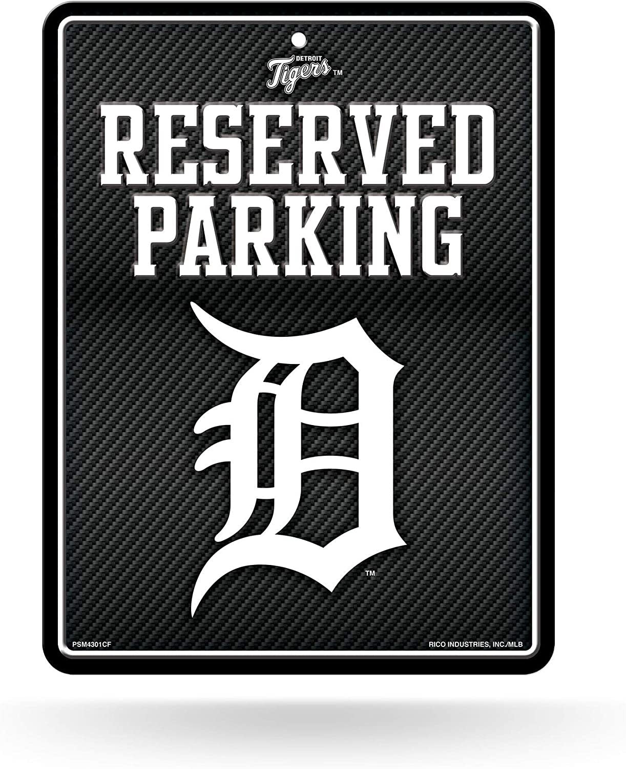 Detroit Tigers Metal Parking Novelty Wall Sign 8.5 x 11 Inch Carbon Fiber Design