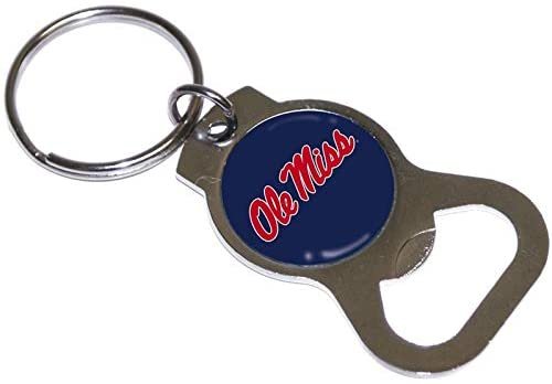 University of Mississippi Ole Miss Rebels Premium Solid Metal Bottle Opener Keychain, Silver Key Ring, Team Logo