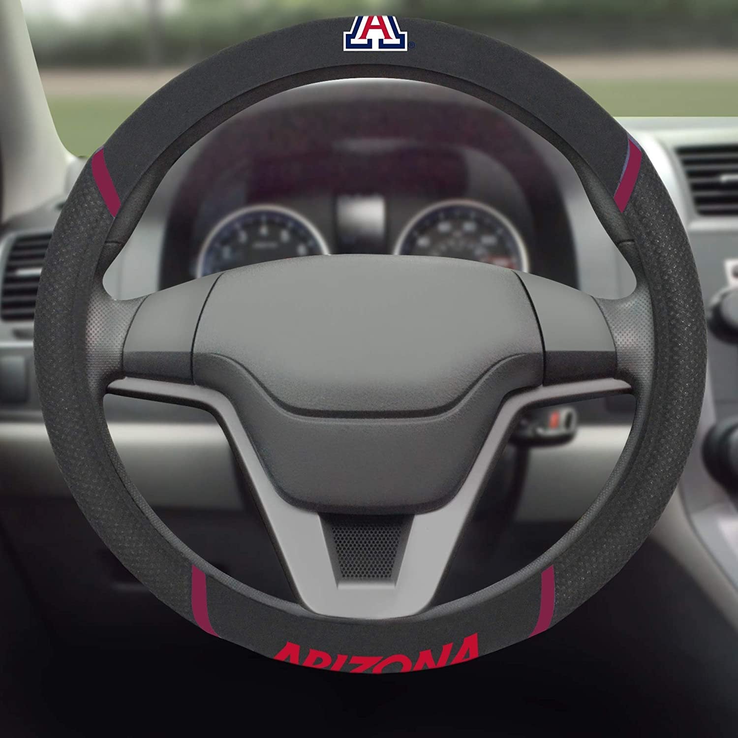Arizona Wildcats Steering Wheel Cover Premium Embroidered Black 15 Inch University of
