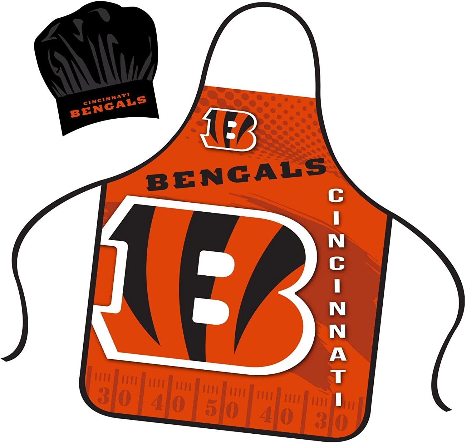Cincinnati Bengals Apron Chef Hat Set Full Color Universal Size Tie Back Grilling Tailgate BBQ Cooking Host