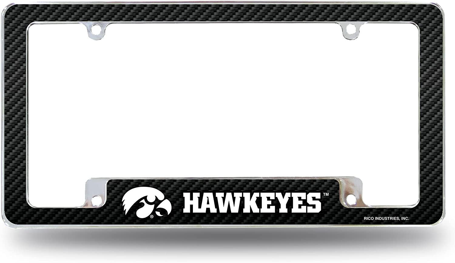 University of Iowa Hawkeyes Metal License Plate Frame Chrome Tag Cover 12x6 Inch Carbon Fiber Design