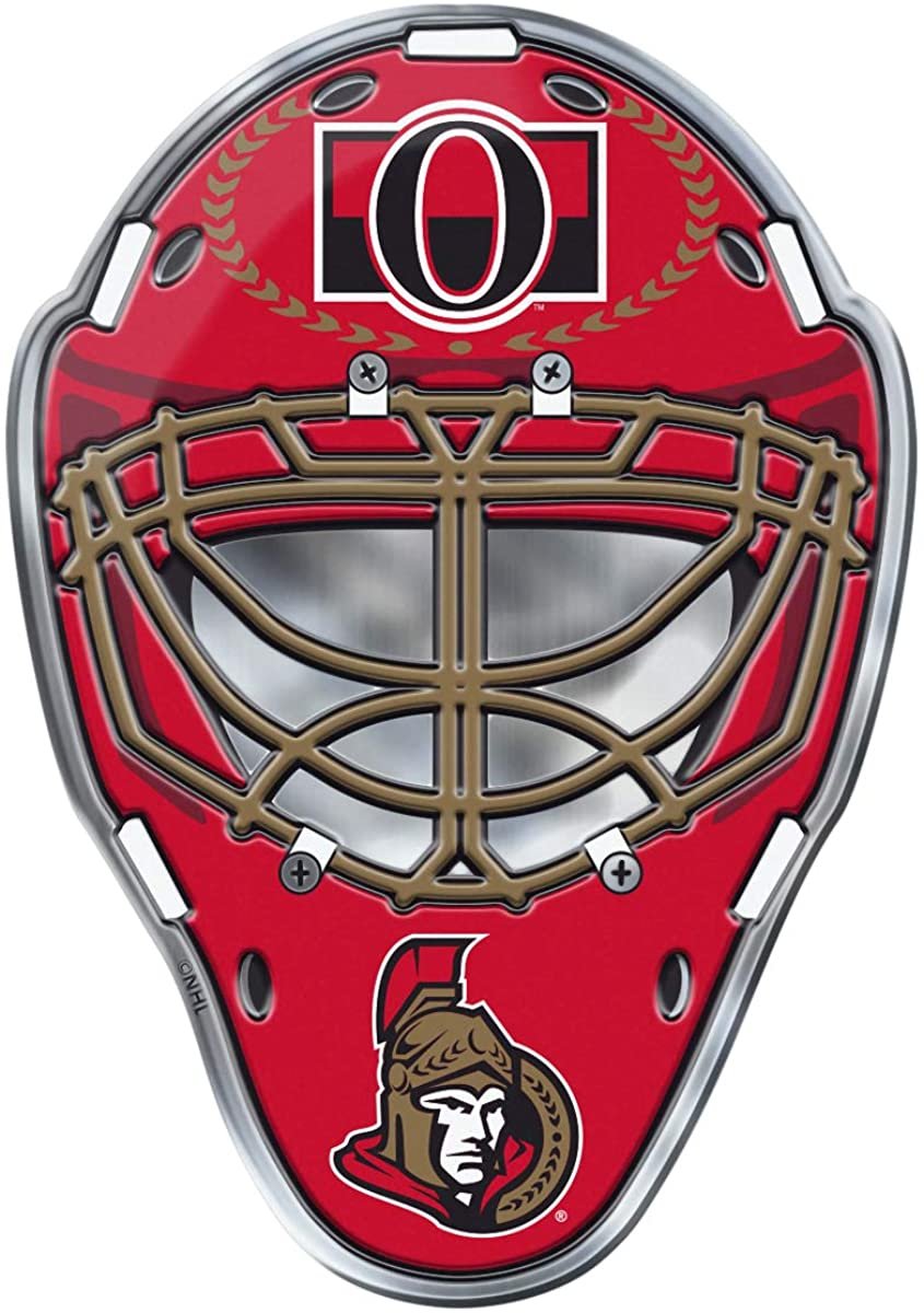 Ottawa Senators Mask Auto Emblem, Aluminum Metal, Embossed Team Color, Raised Decal Sticker, Full Adhesive Backing