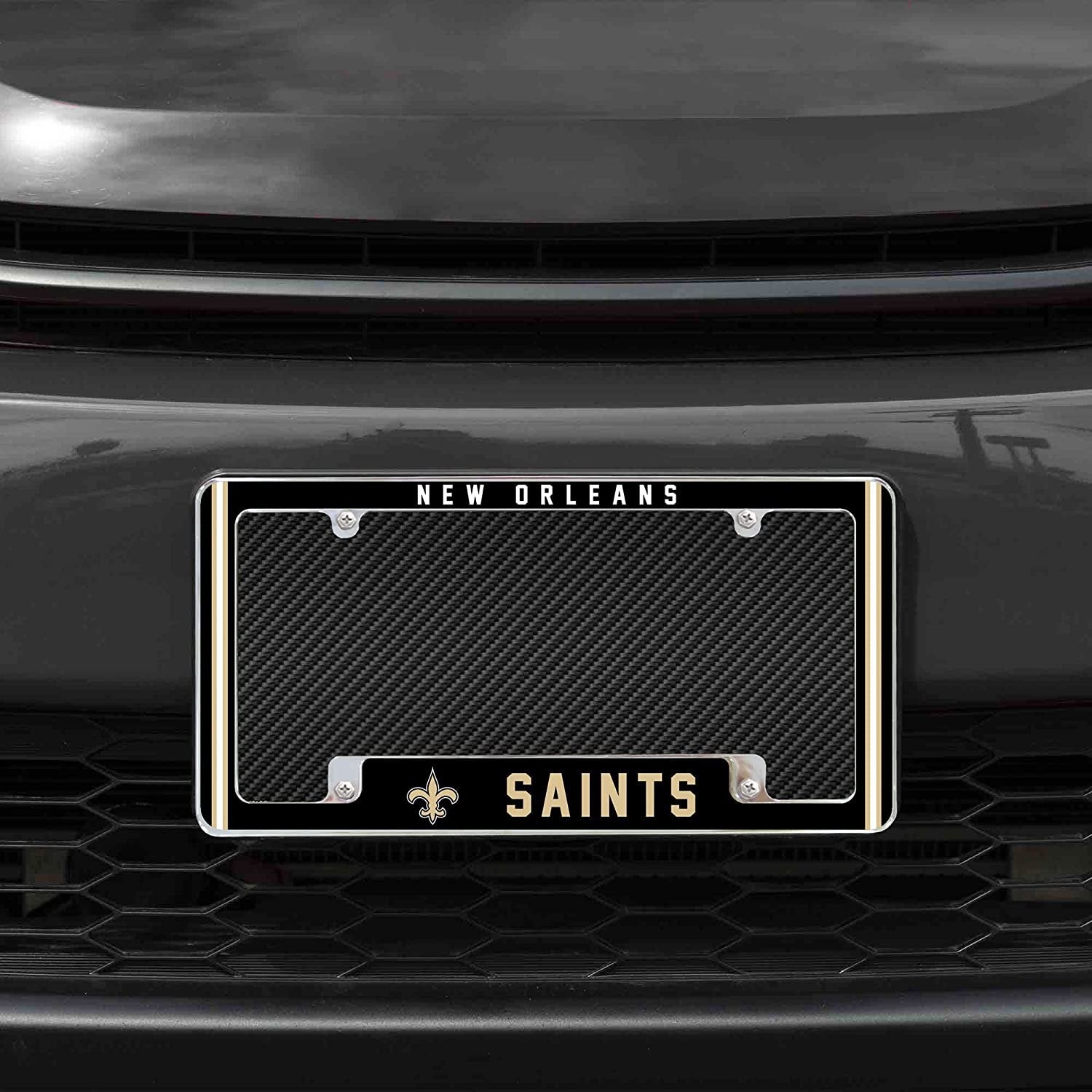 New Orleans Saints Metal License Plate Frame Chrome Tag Cover Alternate Design 6x12 Inch