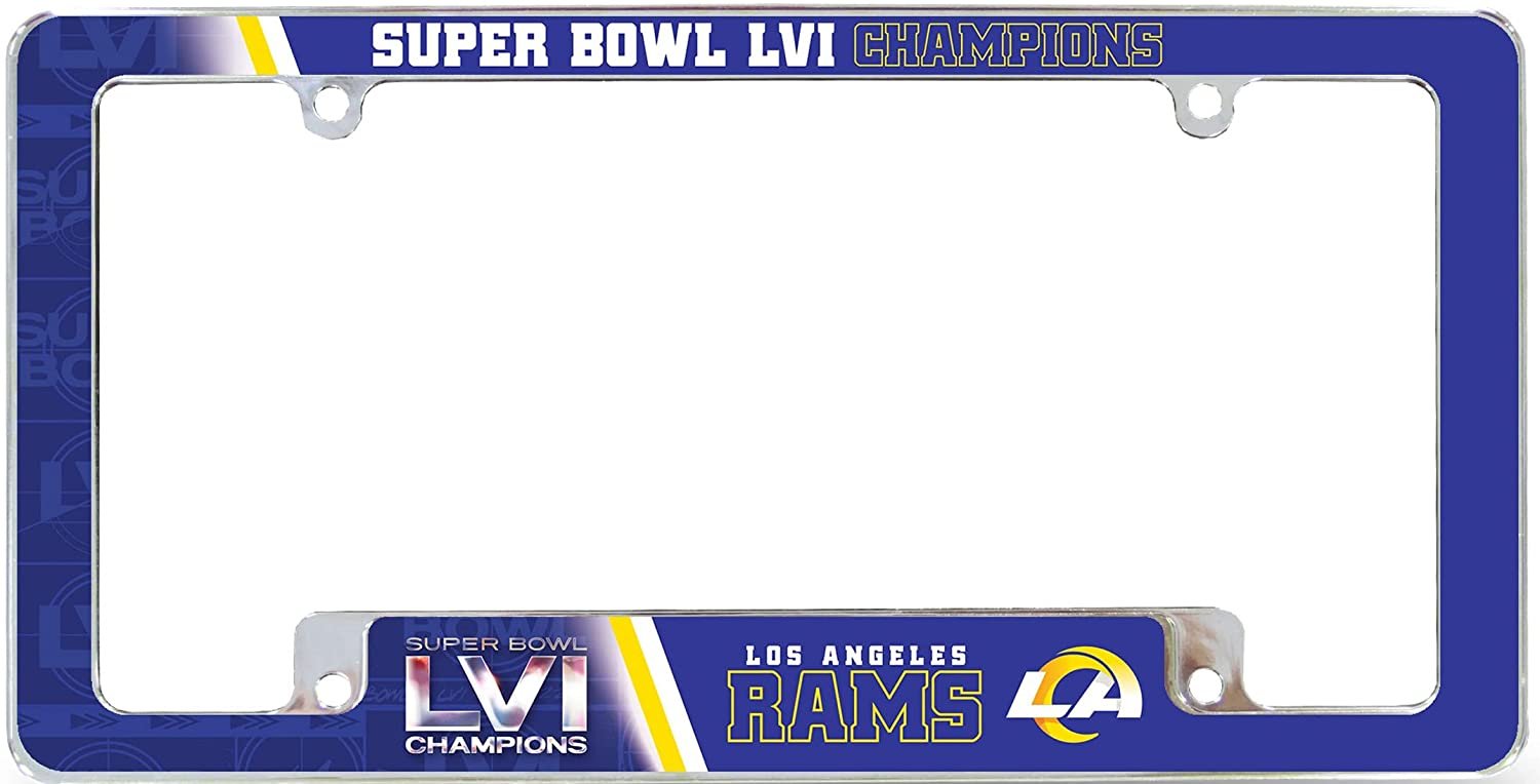 Los Angeles Rams 2022 Super Bowl Champions Blue Metal License Plate Frame Tag Cover, 12x6 Inch