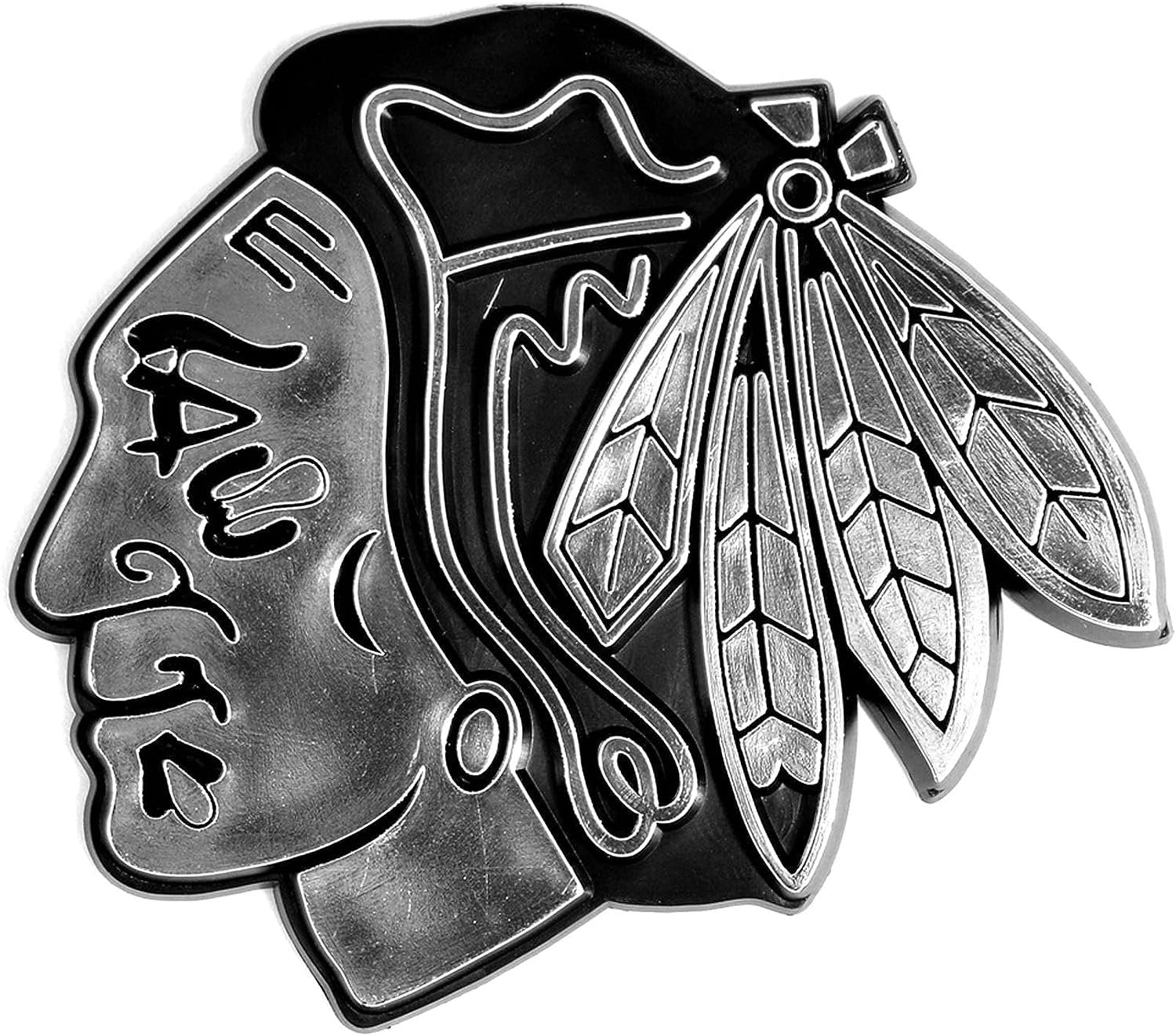 Chicago Blackhawks Auto Emblem, Silver Chrome Color, Molded, Raised, Adhesive Tape Backing, 3 Inch