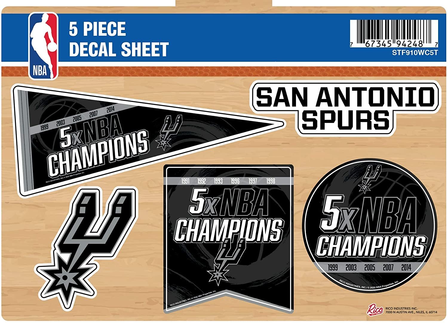 San Antonio Spurs Decal Sticker 5X Time Champions 5 Piece Multi Sheet Flat Vinyl Emblem Basketball