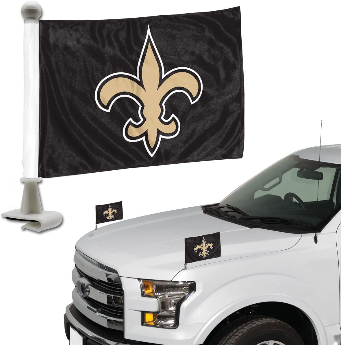 FANMATS 61874 New Orleans Saints Ambassador Car Flags - 2 Pack Mini Auto Flags, 4in X 6in, Perfect for Hood or Trunk