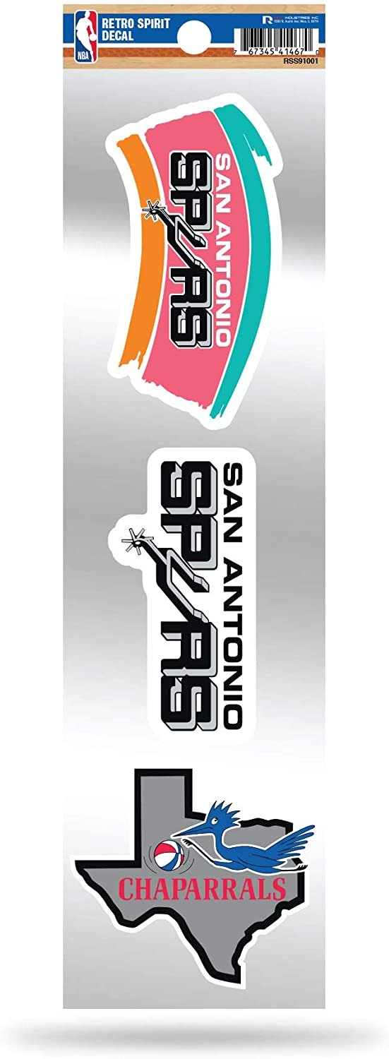 San Antonio Spurs 3-Piece Retro Spirit Decal Sticker Sheet, Team Color, Size of Individual Decals Will Vary