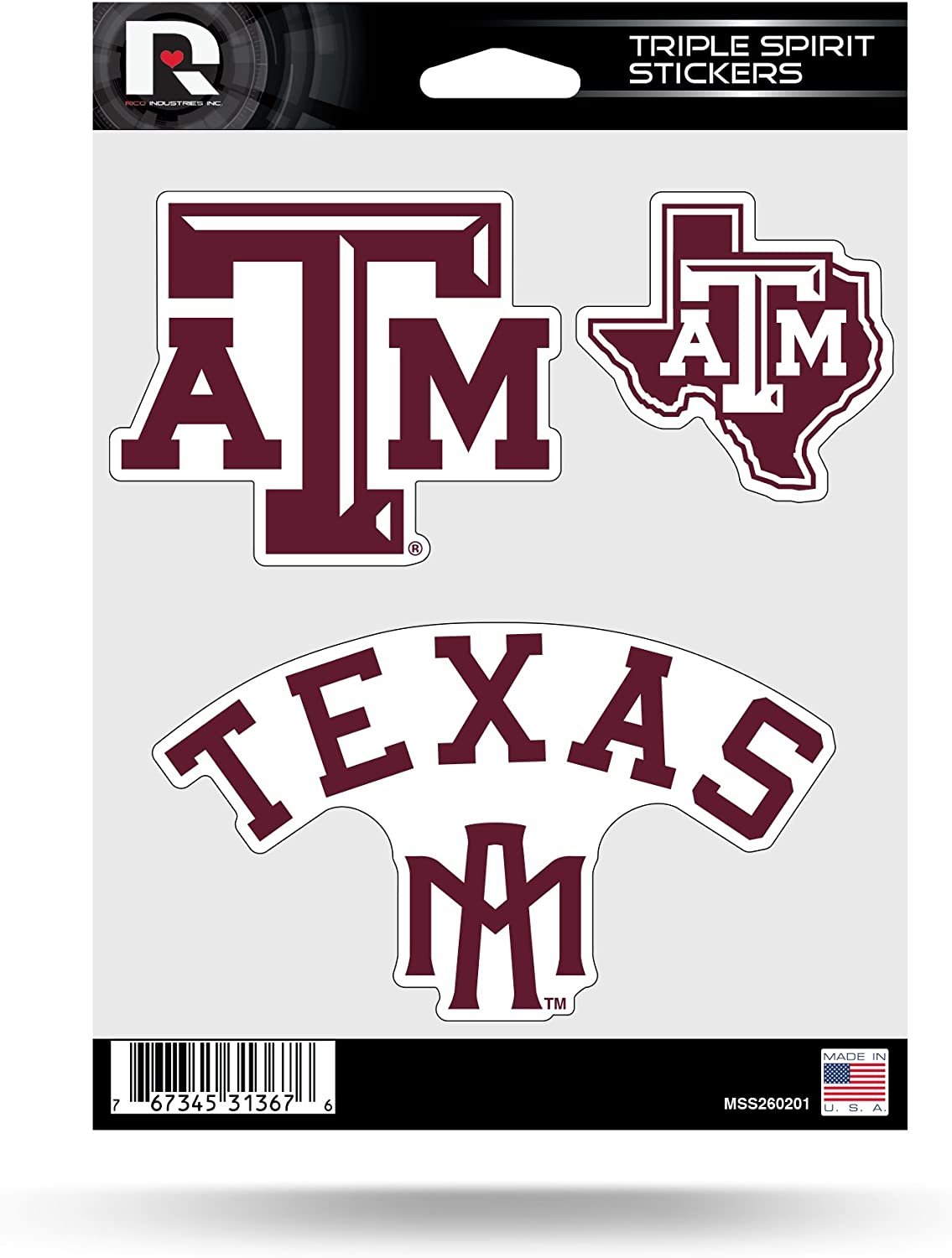 Texas A&M Aggies Die Cut 3-Piece Triple Spirit Sticker Sheet