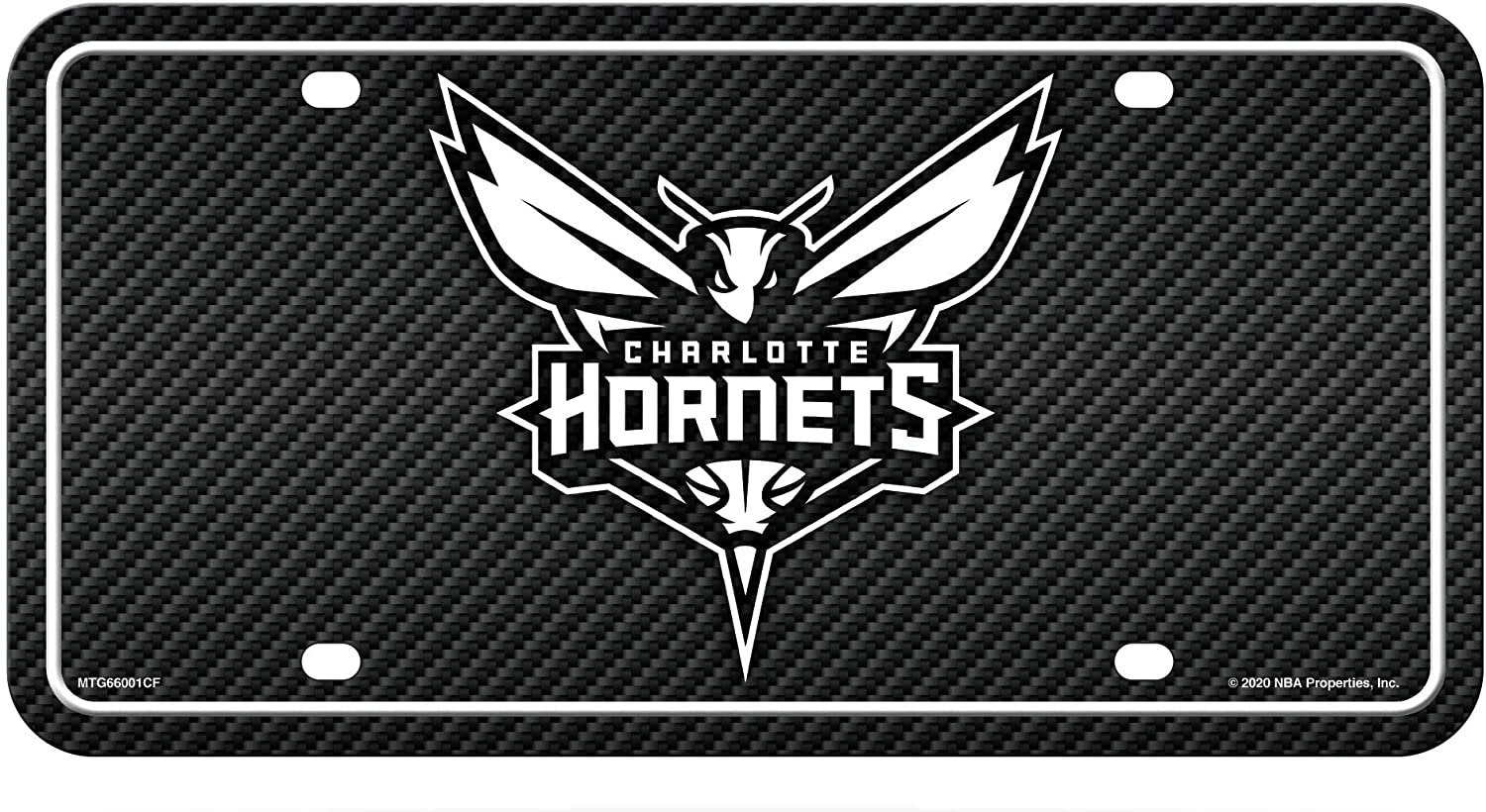 Charlotte Hornets Metal Auto Tag License Plate, Carbon Fiber Design, 6x12 Inch