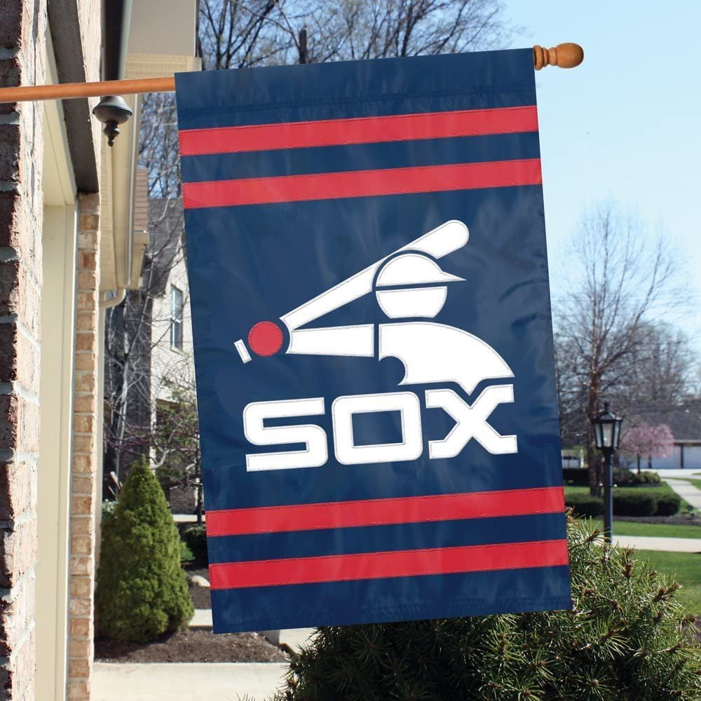 Chicago White Sox Retro "Batterman" Design Premium Double Sided Banner Flag Applique Embroidered 28x44 Inches