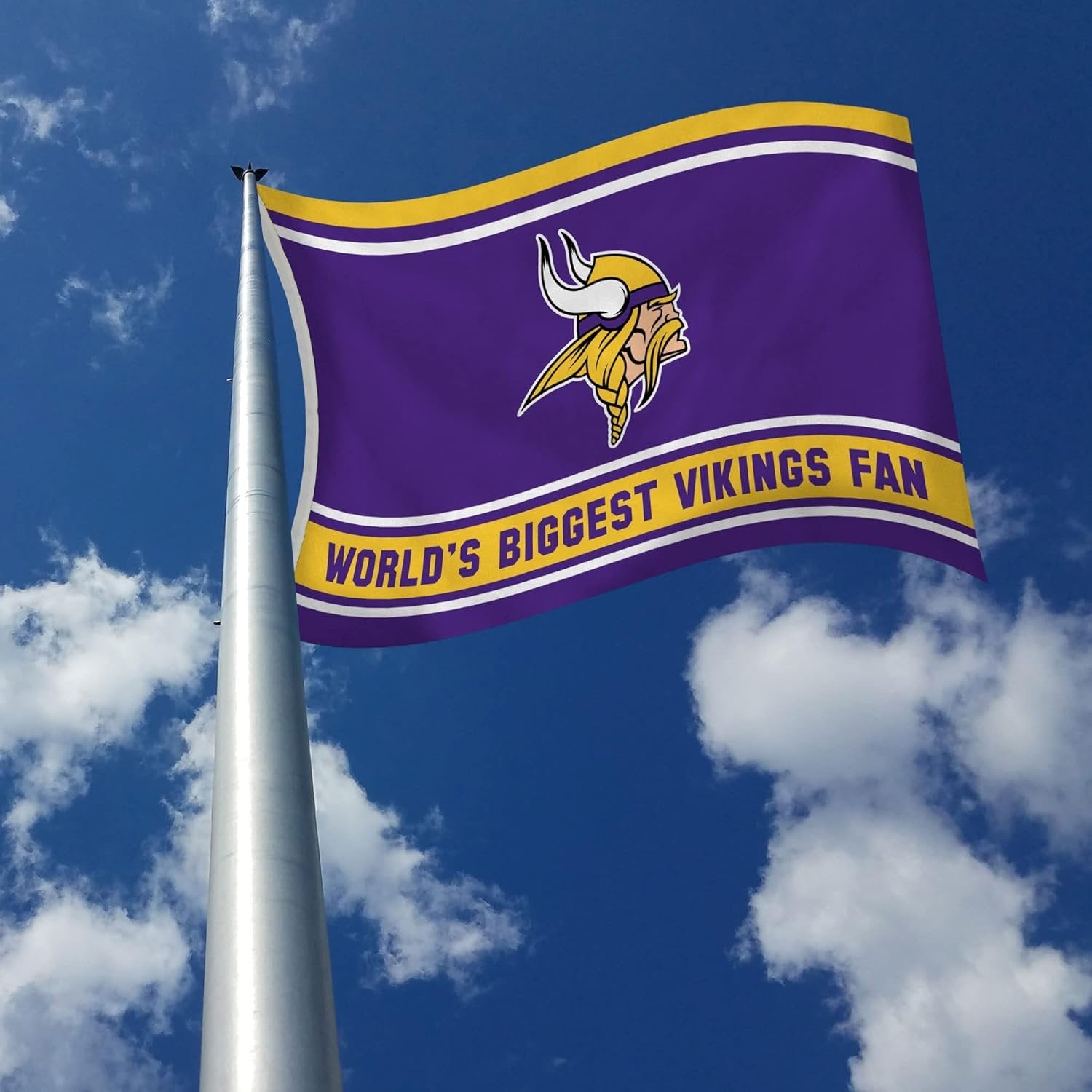 Minnesota Vikings 3x5 Feet Flag Banner, World's Biggest Fan, Metal Grommets, Single Sided, Indoor or Outdoor Use