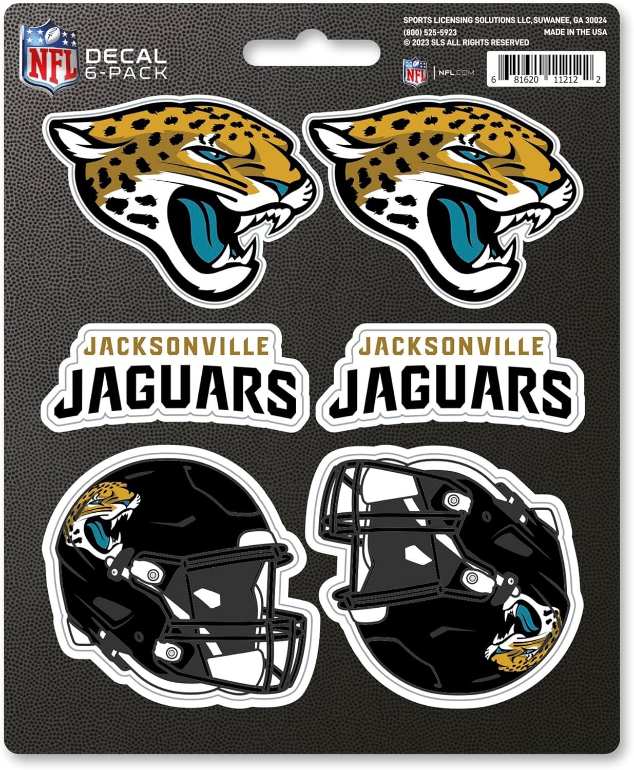 Jacksonville Jaguars 6-Piece Decal Sticker Set, 5x6 Inch Sheet, Gift for football fans for any hard surfaces around home, automotive, personal items