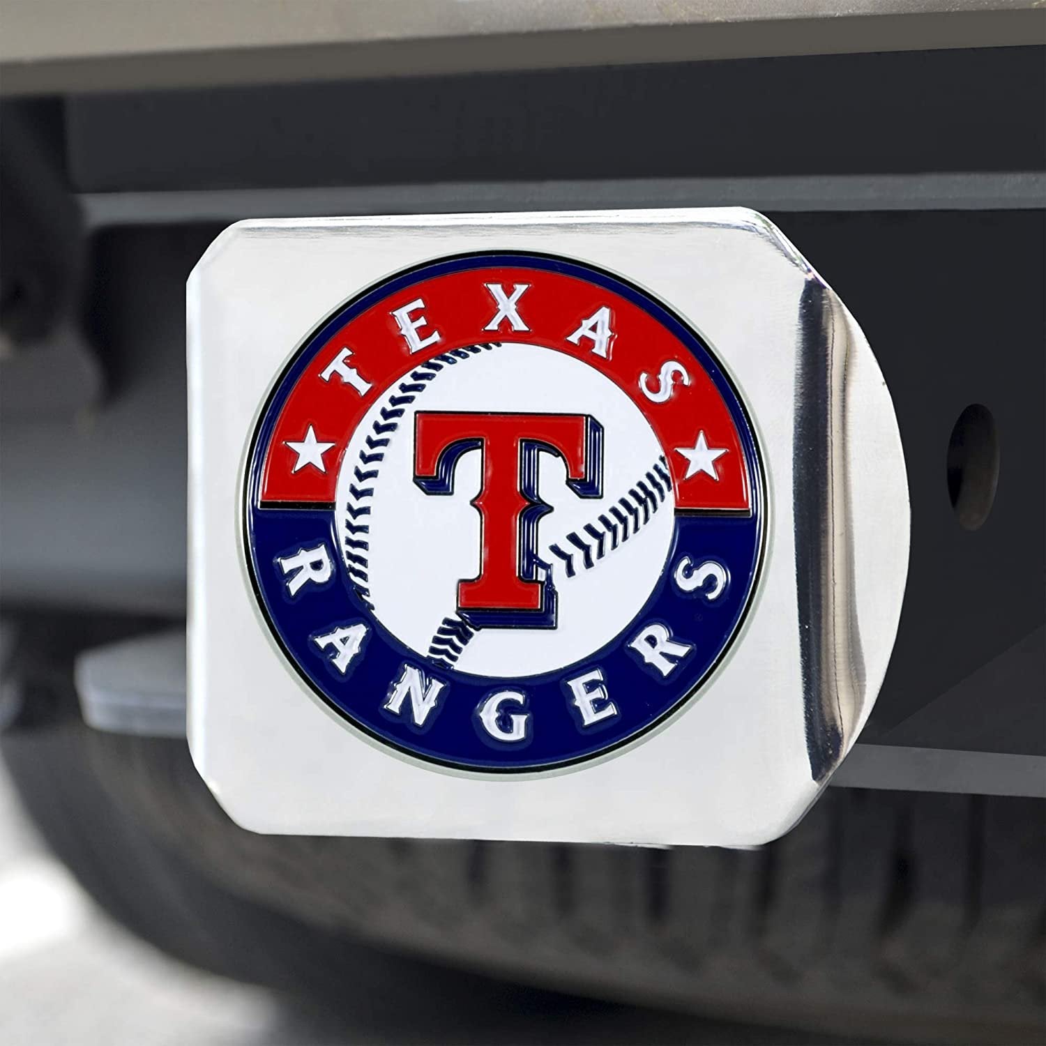 Texas Rangers Hitch Cover Solid Metal with Color Metal Emblem 2" Square Type III