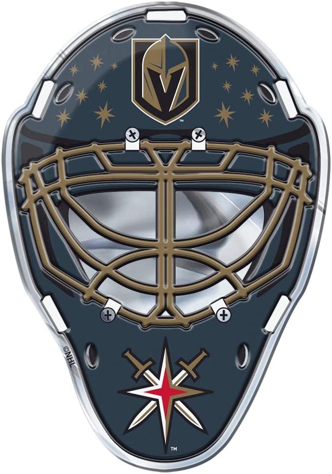 Vegas Golden Knights Mask Auto Emblem, Aluminum Metal, Embossed Team Color, Raised Decal Sticker, Full Adhesive Backing