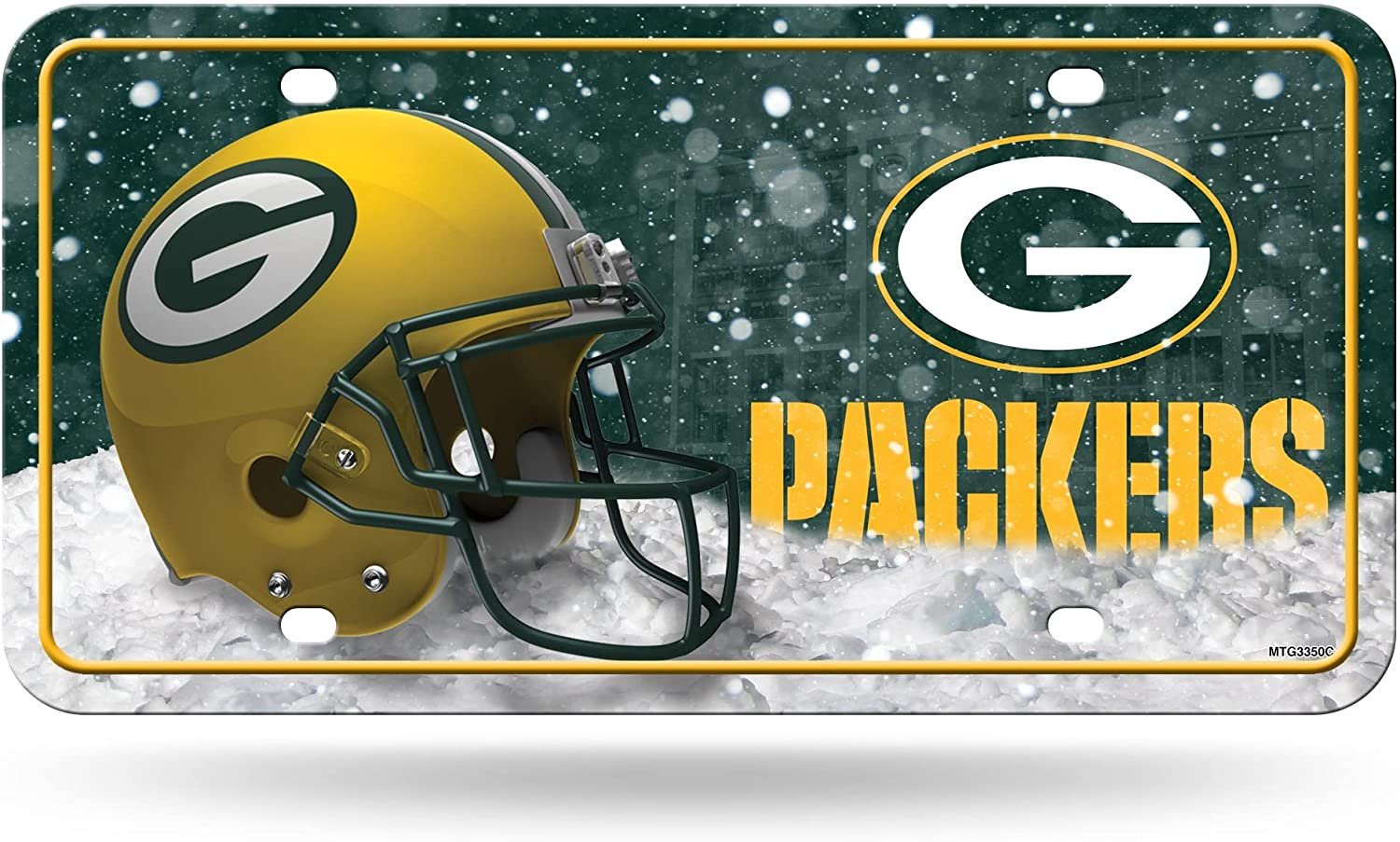 Green Bay Packers Metal Auto Tag License Plate, Snow Design, 6x12 Inch