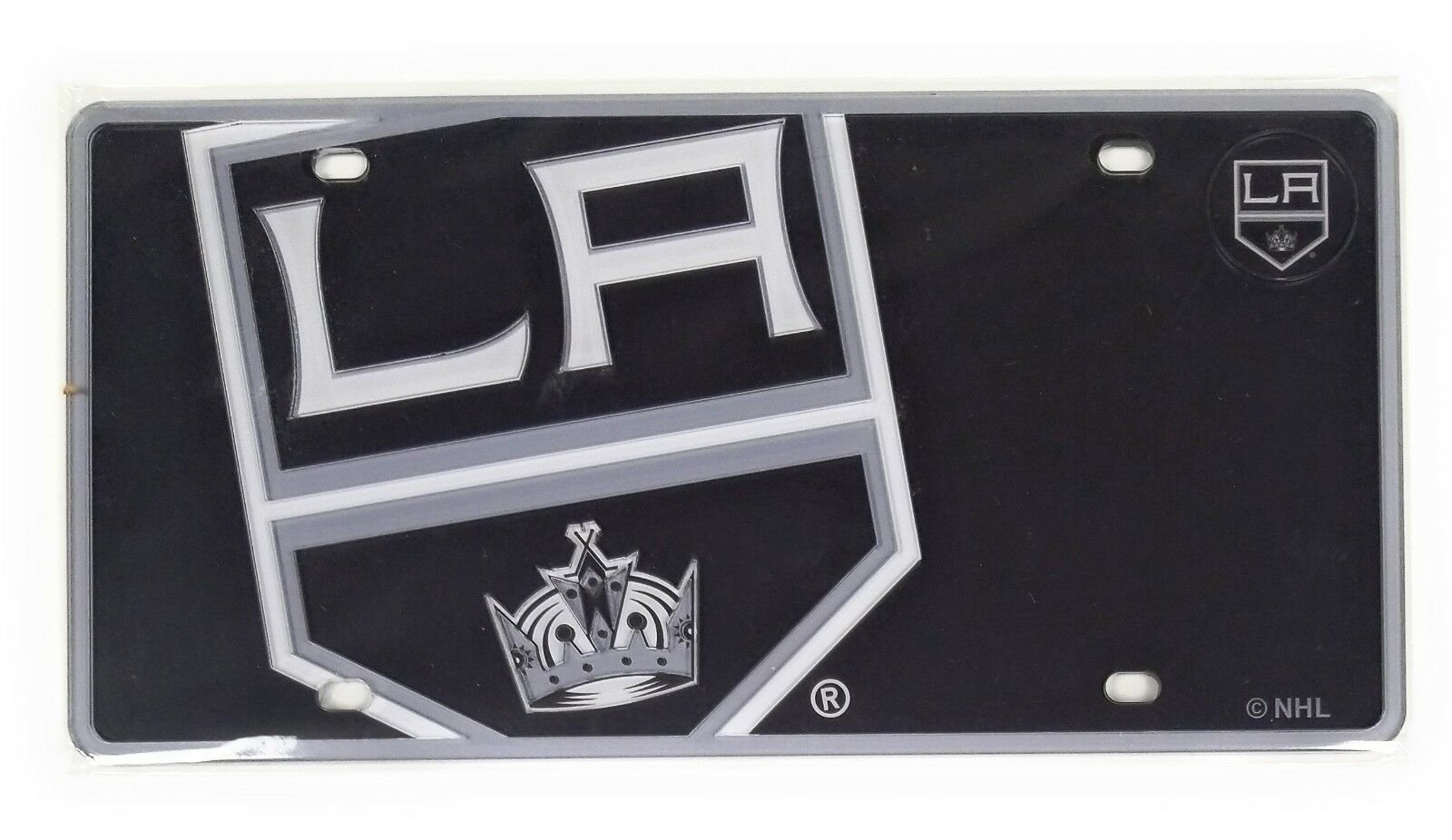 Los Angeles Kings Premium Laser Cut Tag License Plate, Mega Logo, Mirrored Acrylic Inlaid, 12x6 Inch