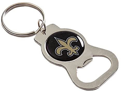 New Orleans Saints Premium Solid Metal Bottle Opener Keychain, Silver Key Ring, Team Logo