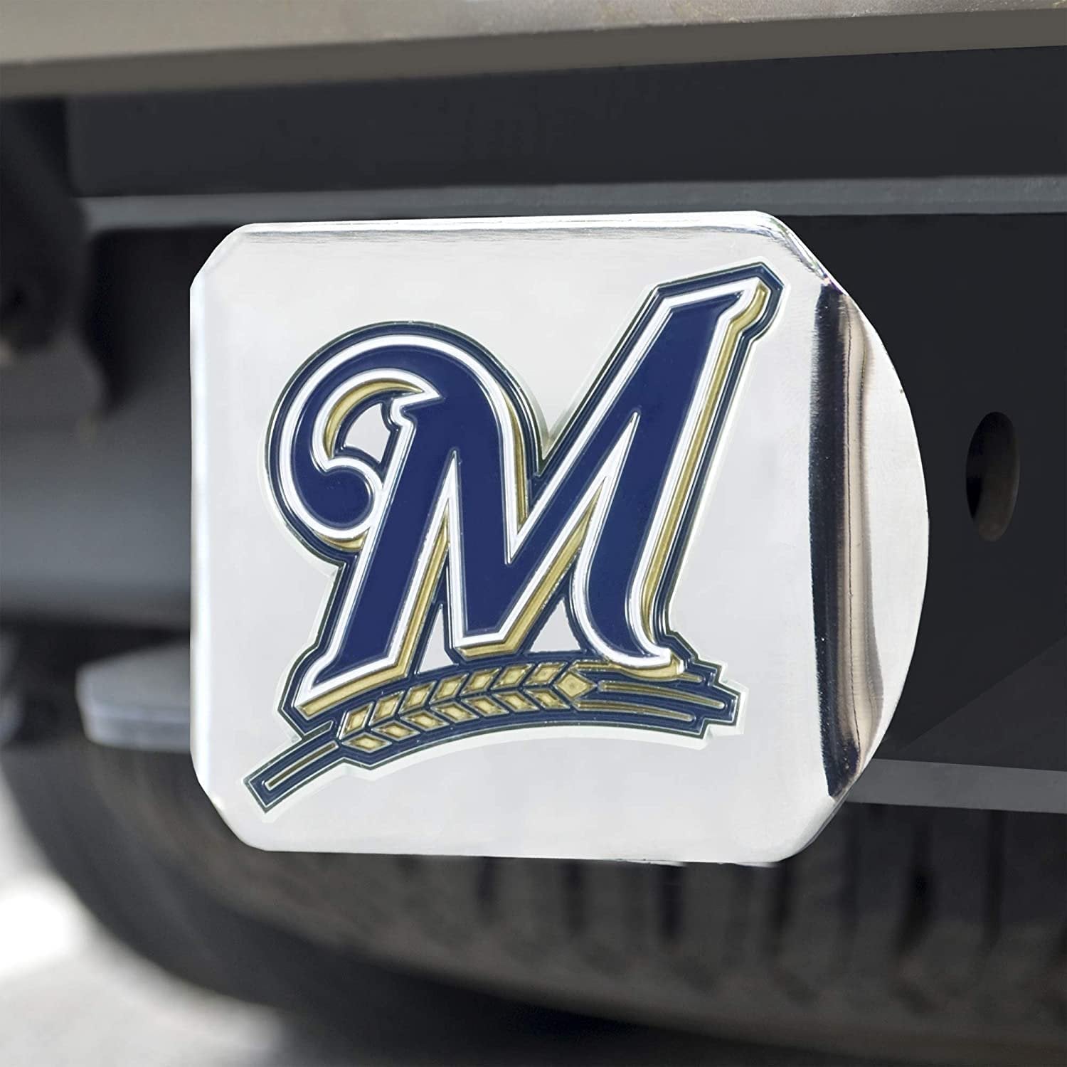 Milwaukee Brewers Hitch Cover Solid Metal with Raised Color Metal Emblem 2" Square Type III