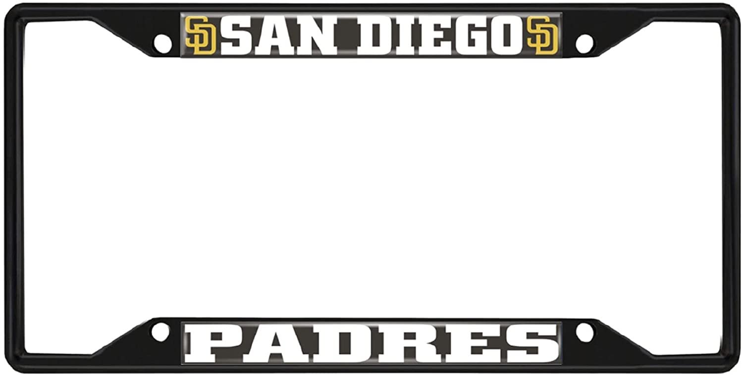 San Diego Padres Black Metal License Plate Frame Tag Cover, 6x12 Inch