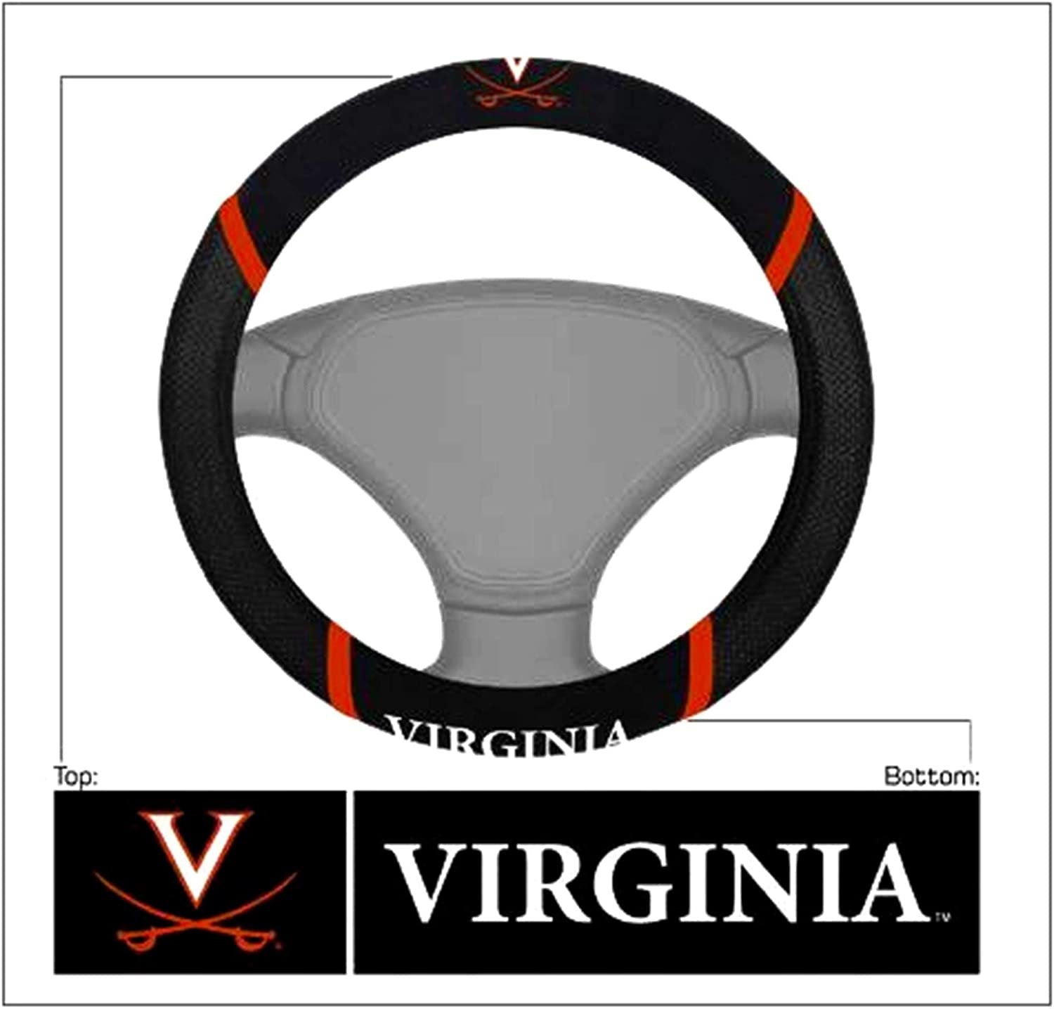 Virginia Cavaliers Steering Wheel Cover Premium Embroidered Black 15 Inch University of