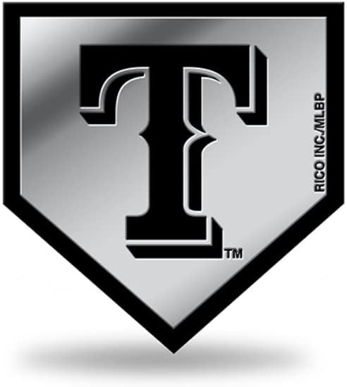 Texas Rangers Auto Emblem, Silver Chrome Color, Raised Molded Plastic, 3.5 Inch, Adhesive Tape Backing