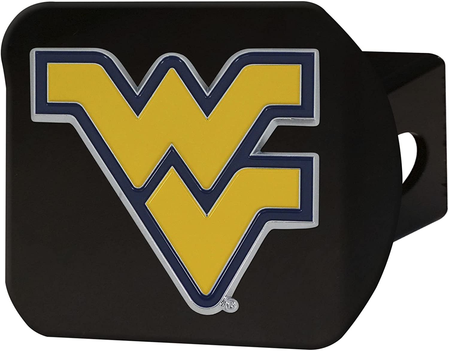 West Virginia Mountaineers Solid Metal Black Hitch Cover with Color Metal Emblem 2 Inch Square Type III University of