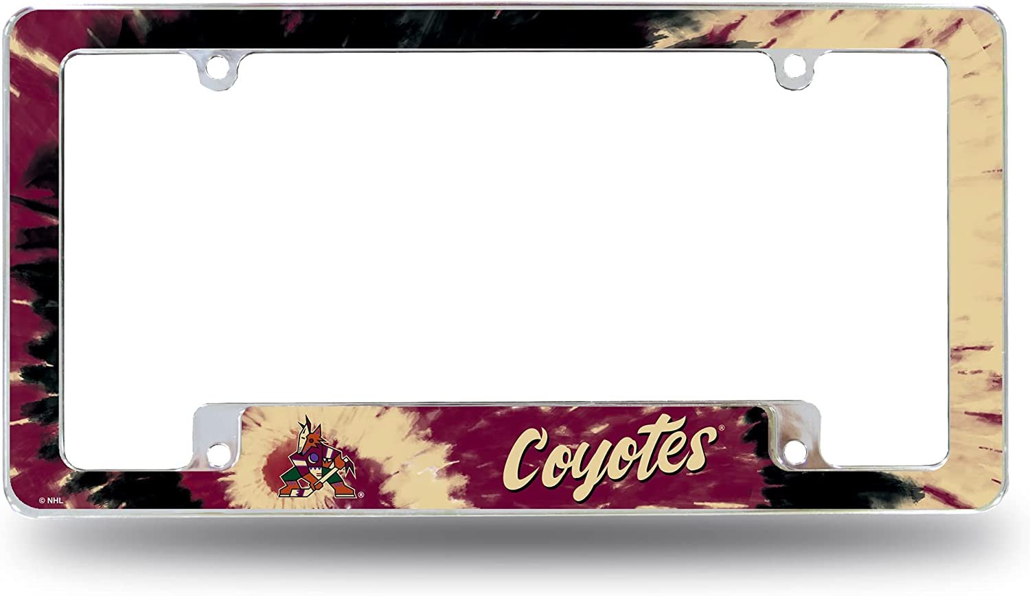 Arizona Coyotes Metal License Plate Frame Chrome Tag Cover Tie Dye Design 6x12 Inch
