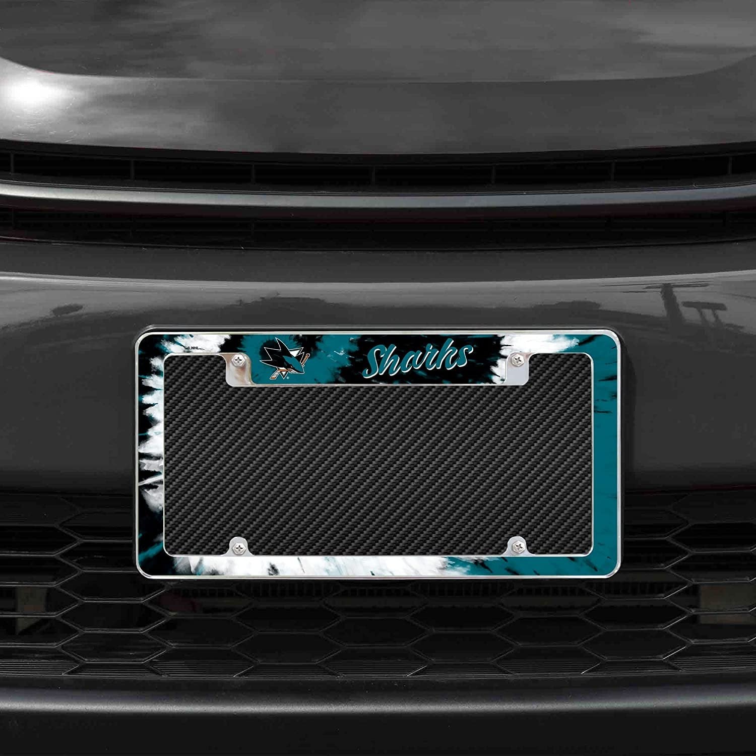San Jose Sharks Metal License Plate Frame Chrome Tag Cover Tie Dye Design 6x12 Inch